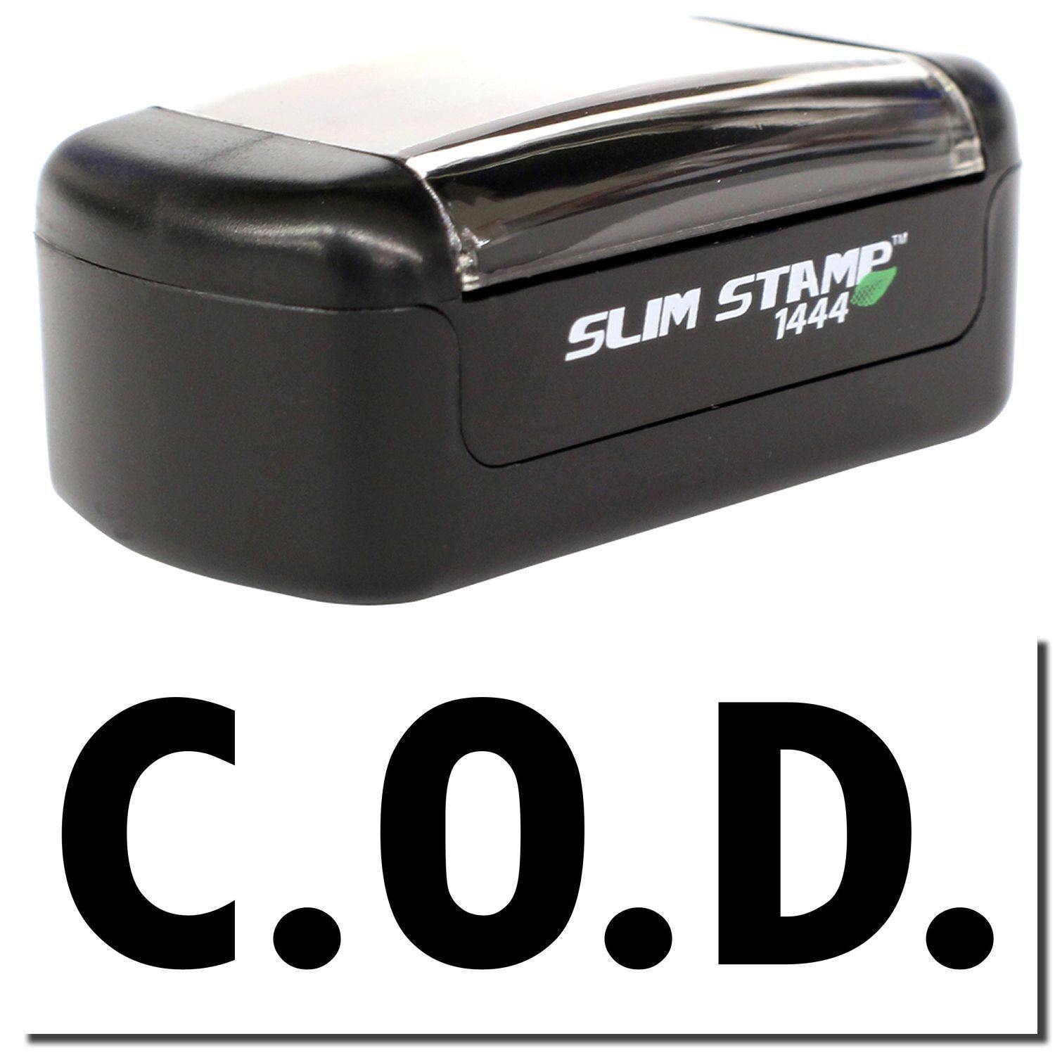 A stock office pre-inked stamp with a stamped image showing how the text C.O.D. is displayed after stamping.