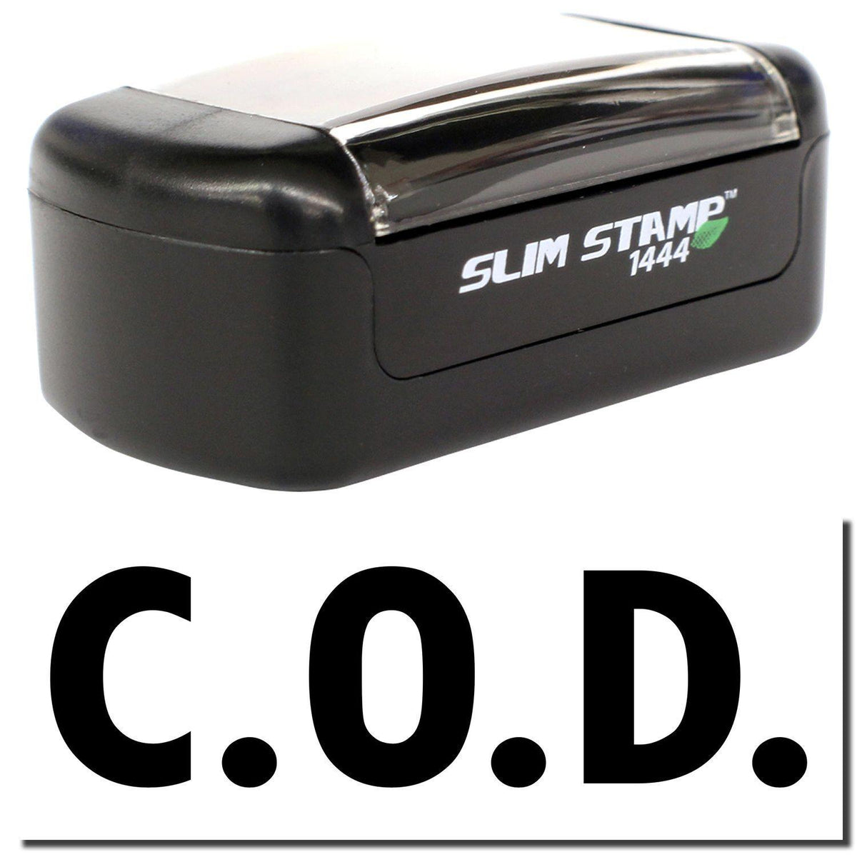 A stock office pre-inked stamp with a stamped image showing how the text &quot;C.O.D.&quot; is displayed after stamping.