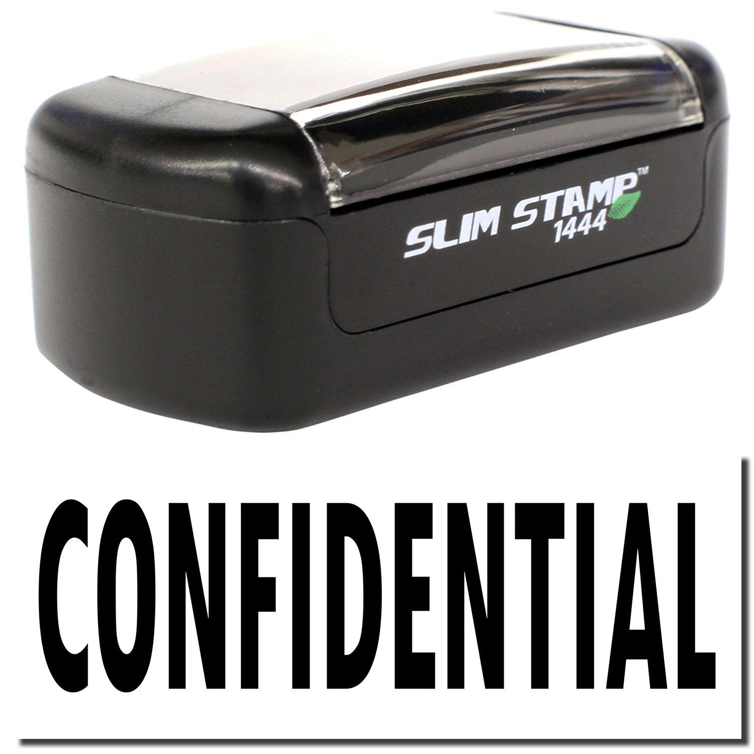 A stock office pre-inked stamp with a stamped image showing how the text "CONFIDENTIAL" is displayed after stamping.