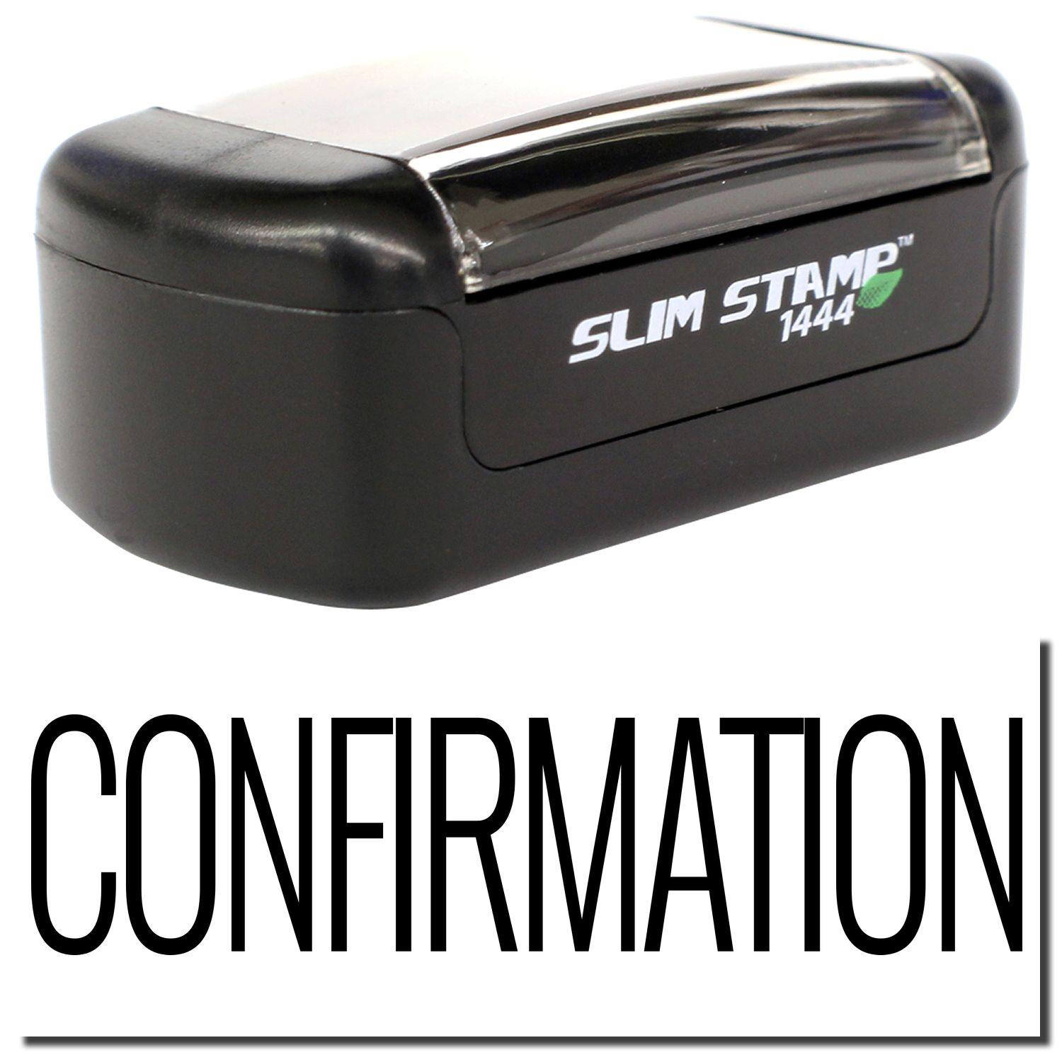 A stock office pre-inked stamp with a stamped image showing how the text "CONFIRMATION" is displayed after stamping.