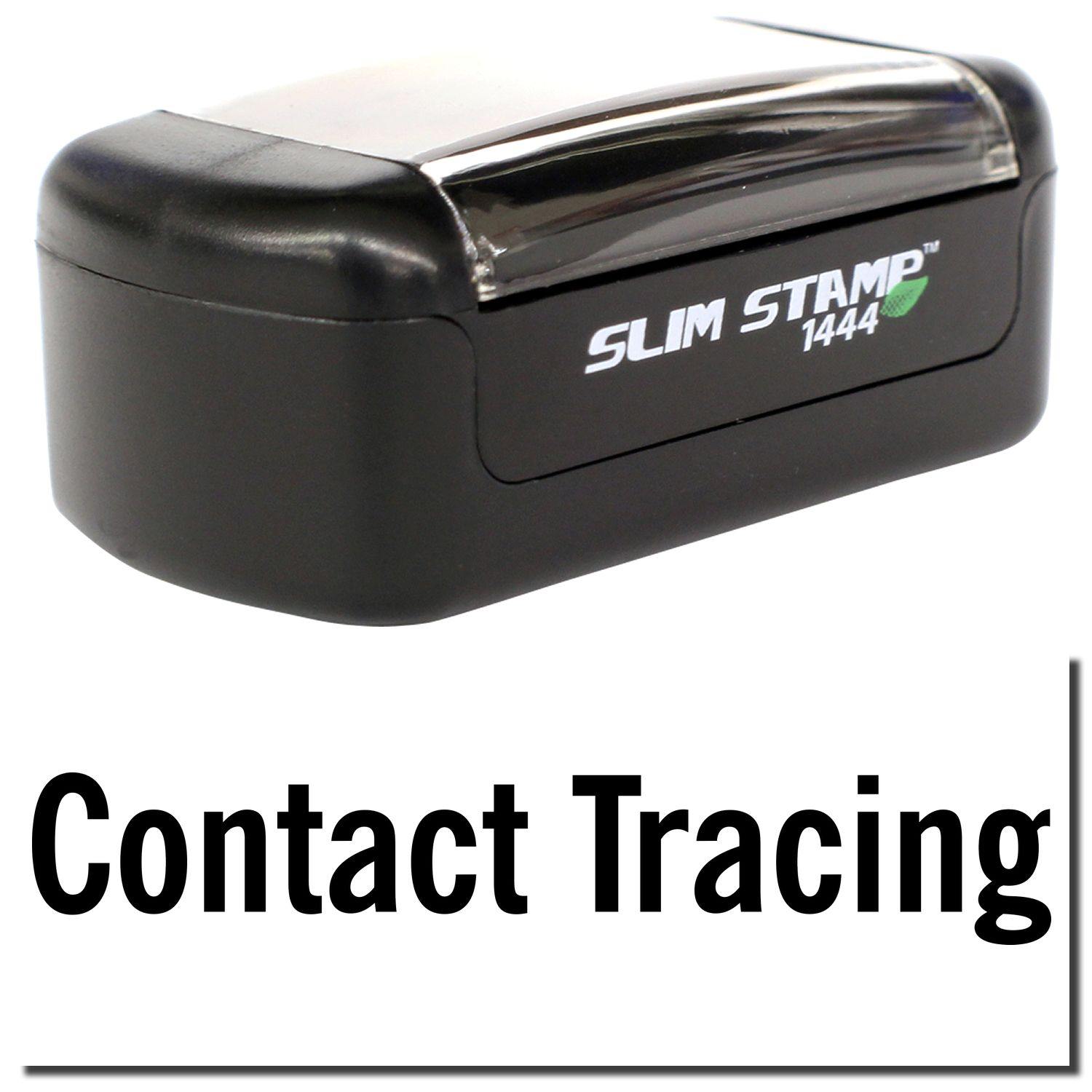A stock office pre-inked stamp with a stamped image showing how the text "Contact Tracing" is displayed after stamping.