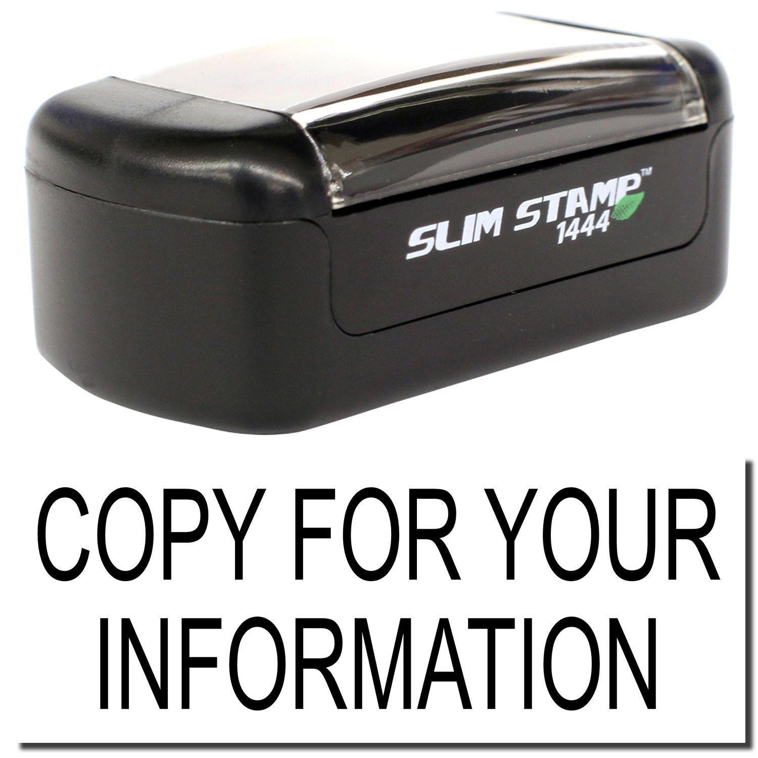 A stock office pre-inked stamp with a stamped image showing how the text COPY FOR YOUR INFORMATION is displayed after stamping.