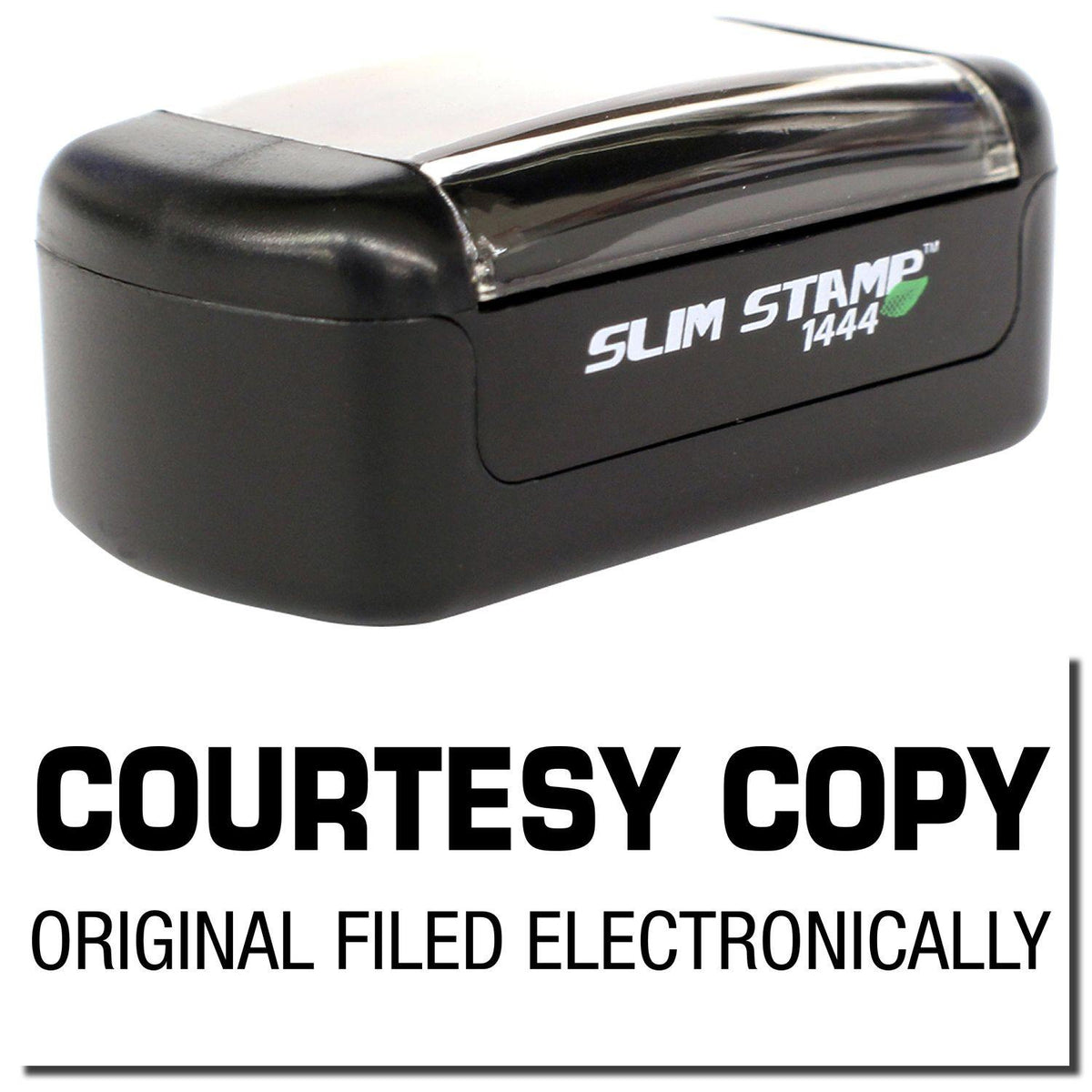 A stock office pre-inked stamp with a stamped image showing how the text &quot;COURTESY COPY ORIGINAL FILED ELECTRONICALLY&quot; is displayed after stamping.