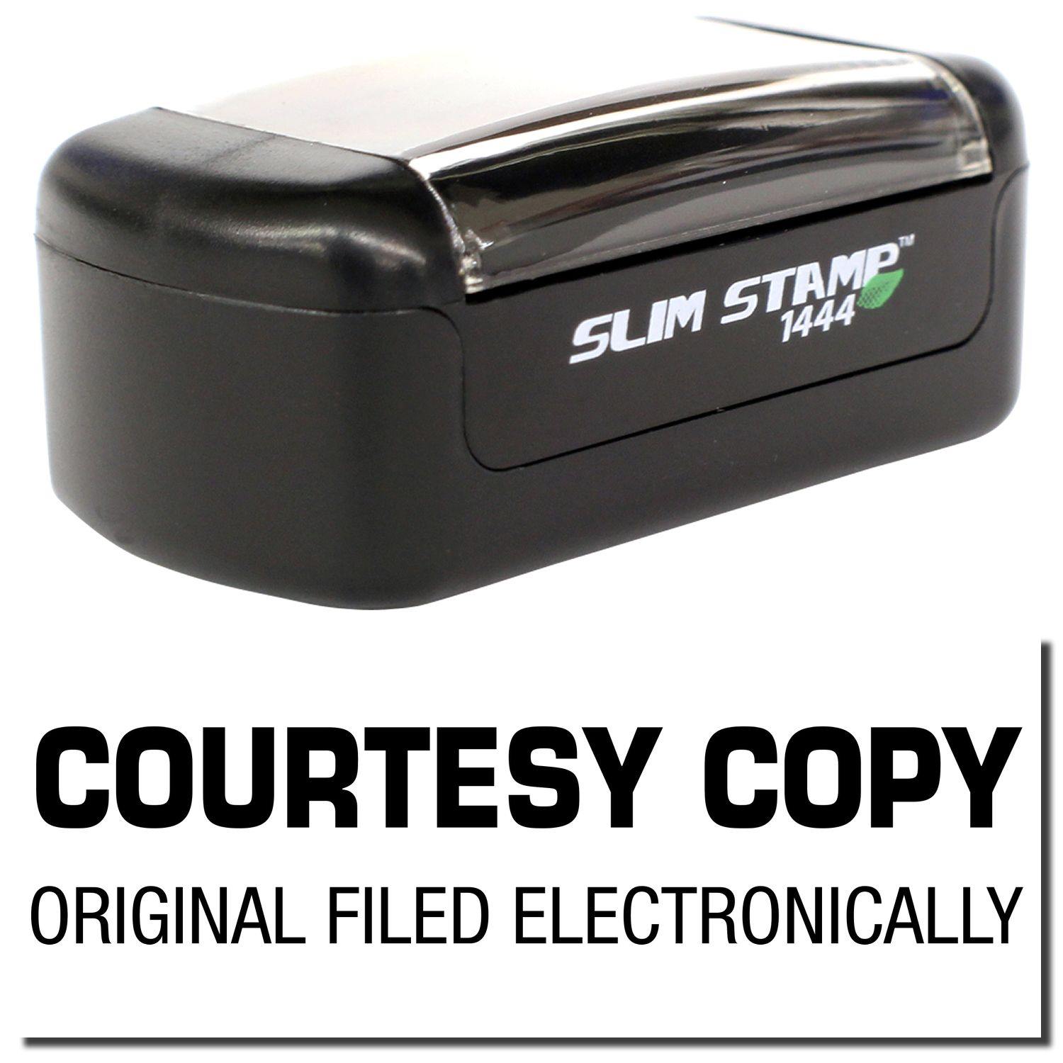 A stock office pre-inked stamp with a stamped image showing how the text "COURTESY COPY ORIGINAL FILED ELECTRONICALLY" is displayed after stamping.