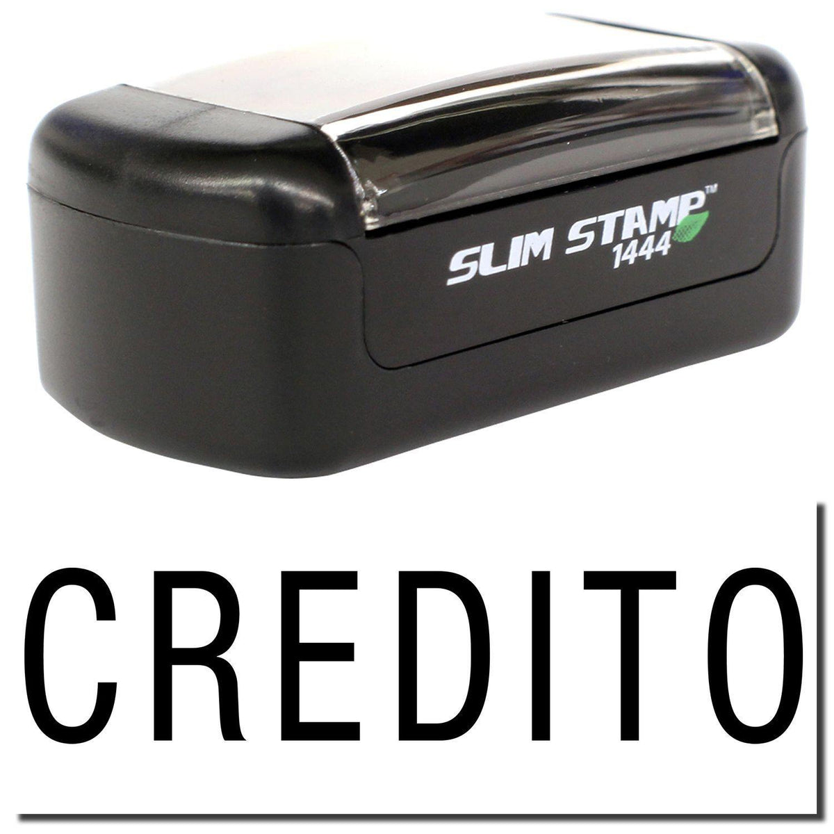 A stock office pre-inked stamp with a stamped image showing how the text &quot;CREDITO&quot; is displayed after stamping.