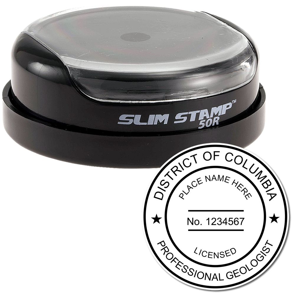 The main image for the Slim Pre-Inked District of Columbia Professional Geologist Seal Stamp depicting a sample of the imprint and imprint sample