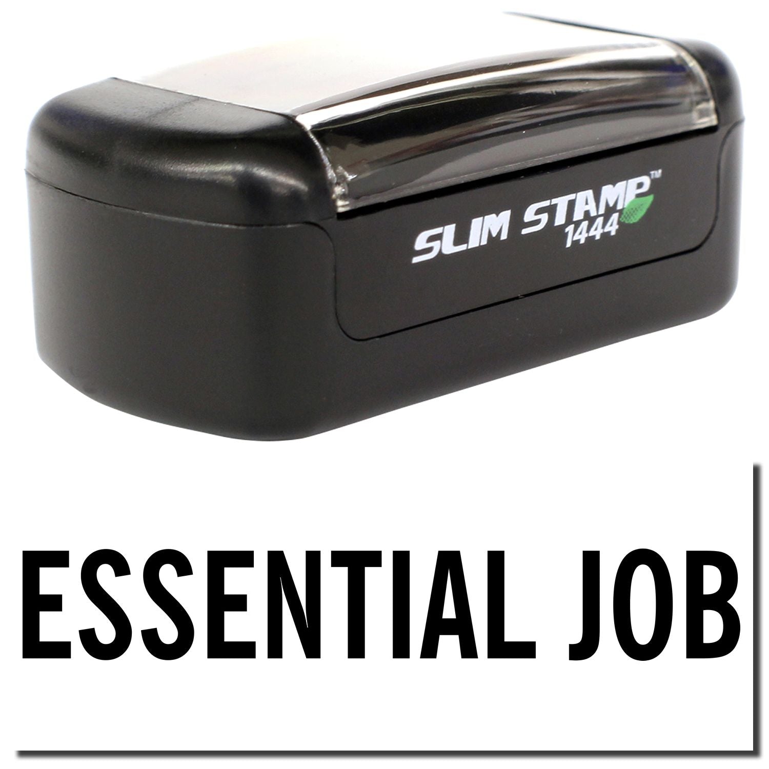A stock office pre-inked stamp with a stamped image showing how the text "ESSENTIAL JOB" is displayed after stamping.