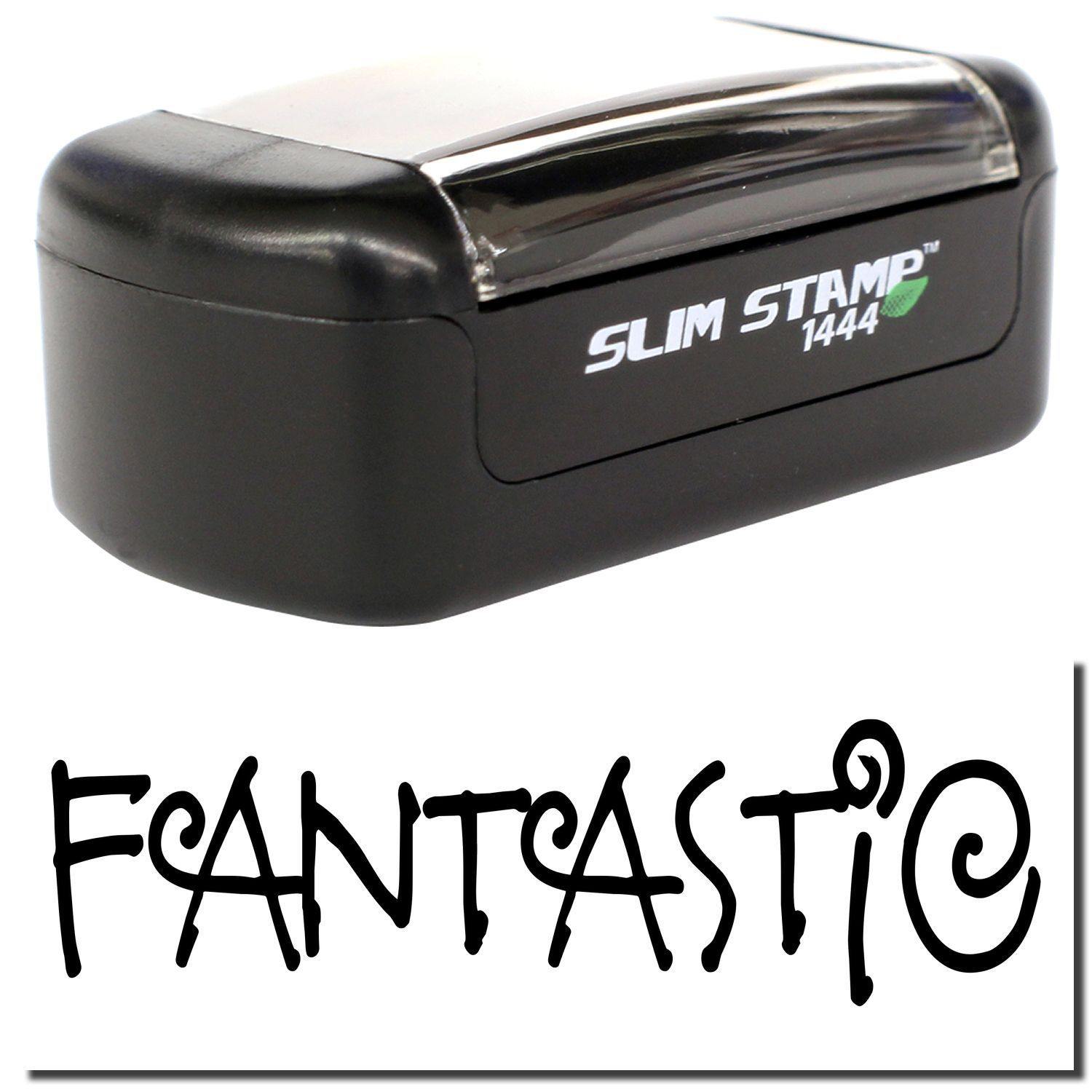 A stock office pre-inked stamp with a stamped image showing how the text "FANTASTIC" is displayed after stamping.