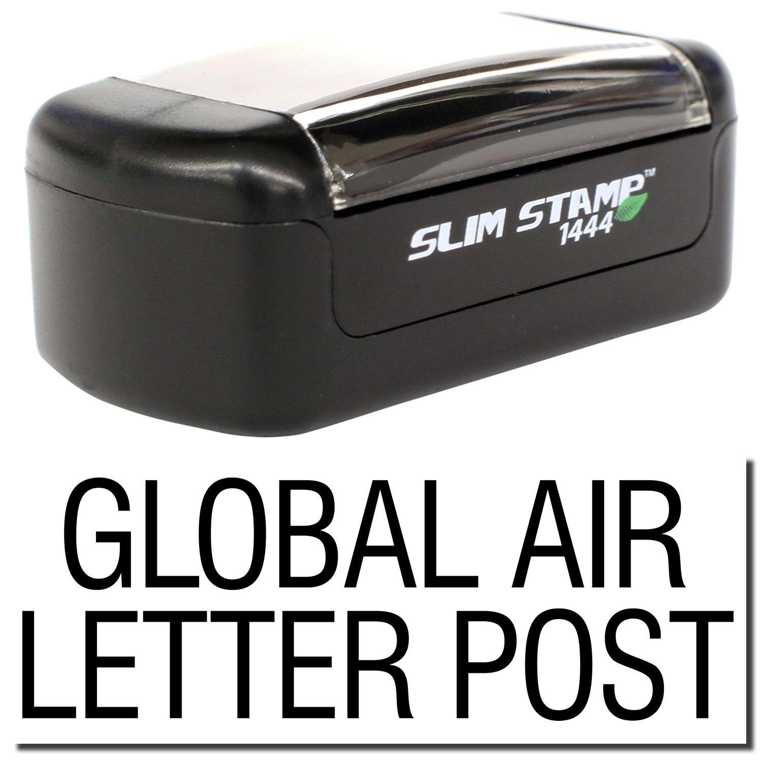 A stock office pre-inked stamp with a stamped image showing how the text "GLOBAL AIR LETTER POST" is displayed after stamping.