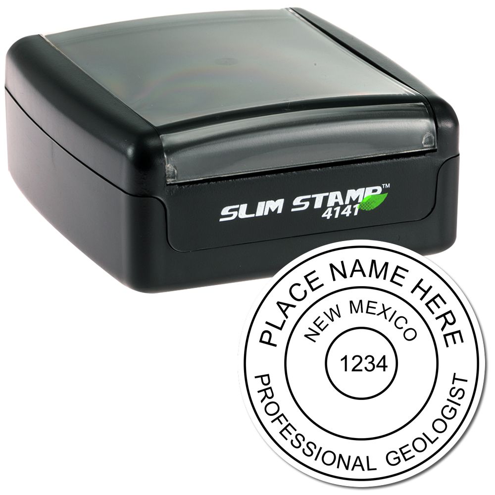 The main image for the Slim Pre-Inked New Mexico Professional Geologist Seal Stamp depicting a sample of the imprint and imprint sample