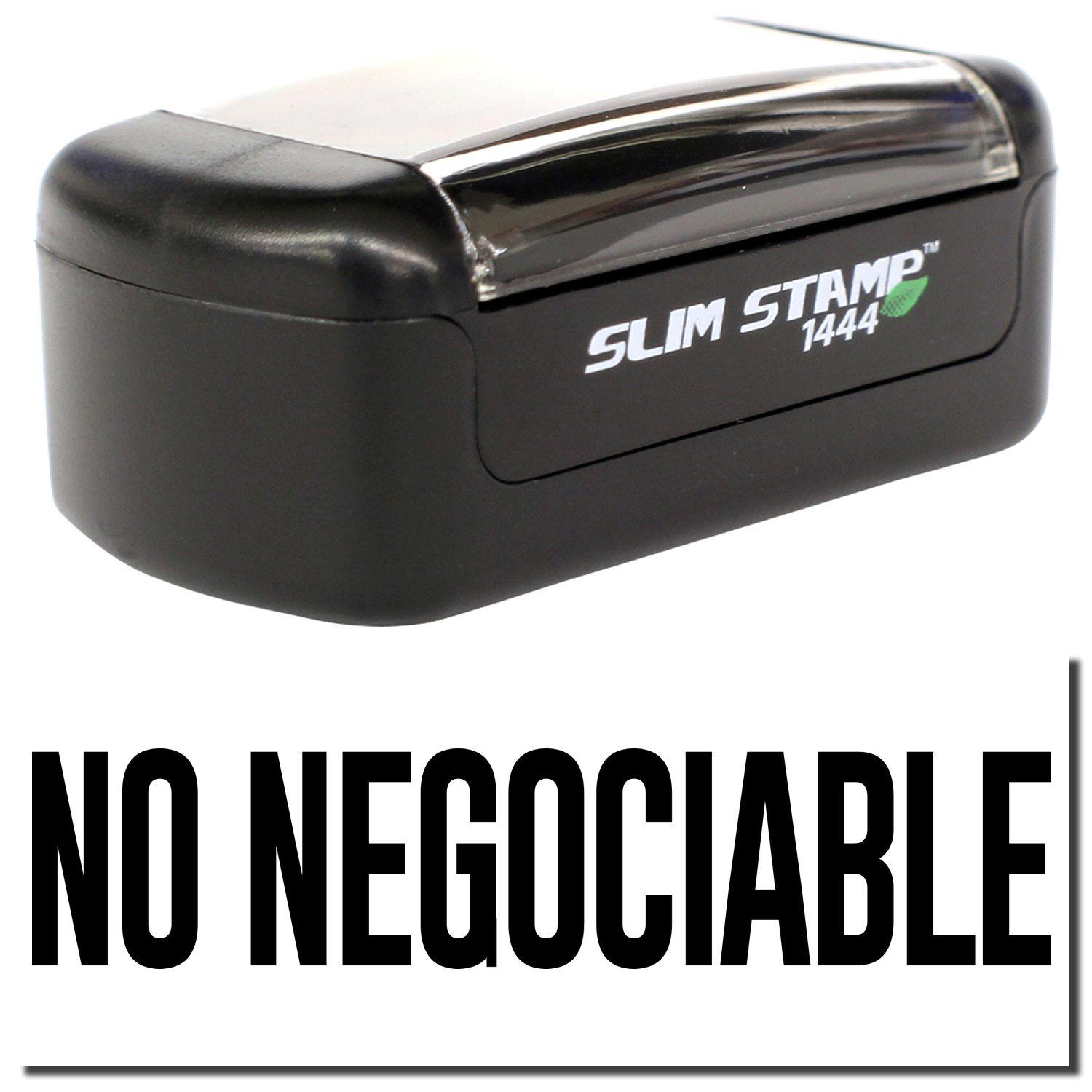 Slim Pre-Inked No Negociable Stamp in black with a compact design, featuring the text NO NEGOCIABLE in bold letters.