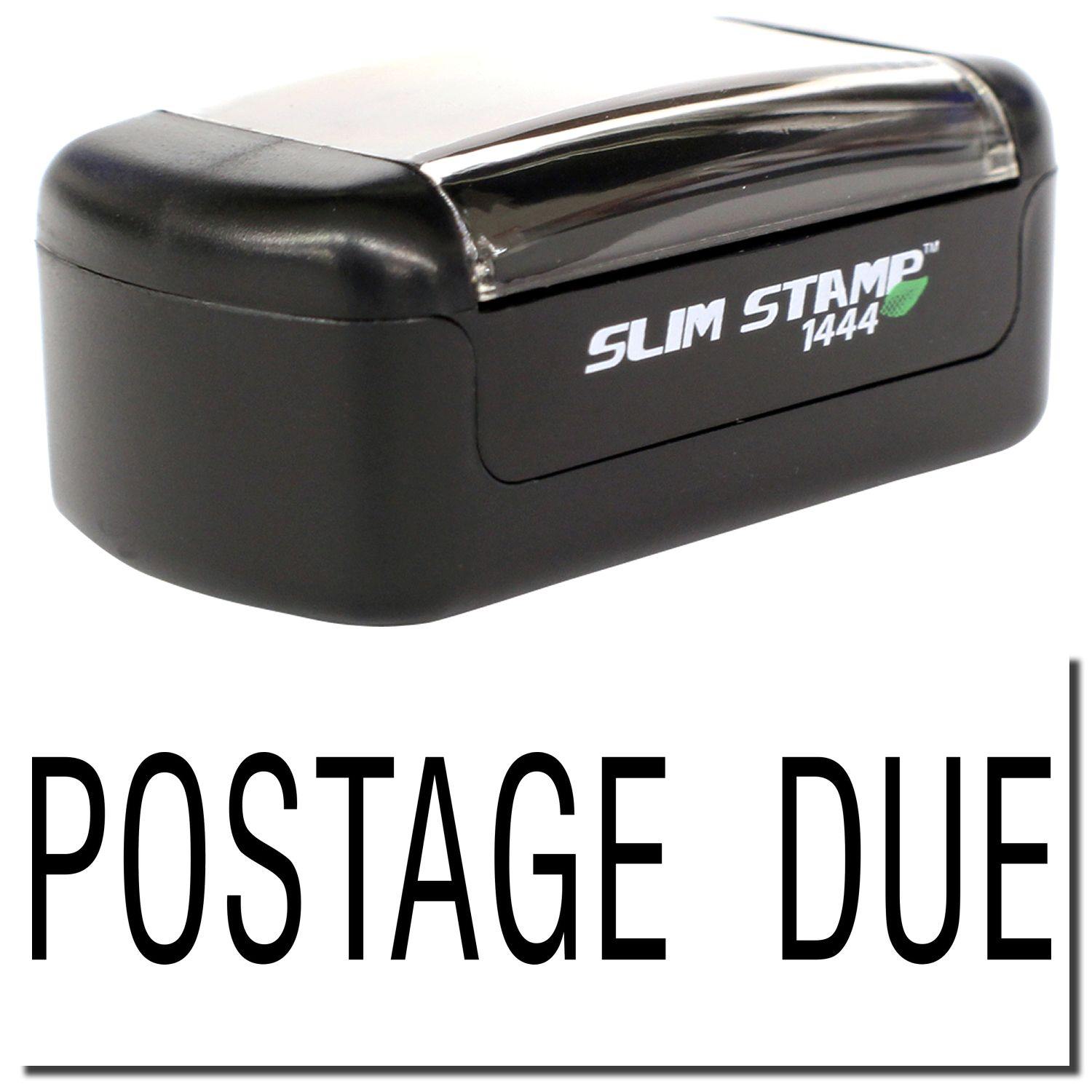Slim Pre-Inked Postage Due Stamp in black with clear cover, displaying the text POSTAGE DUE in bold letters.