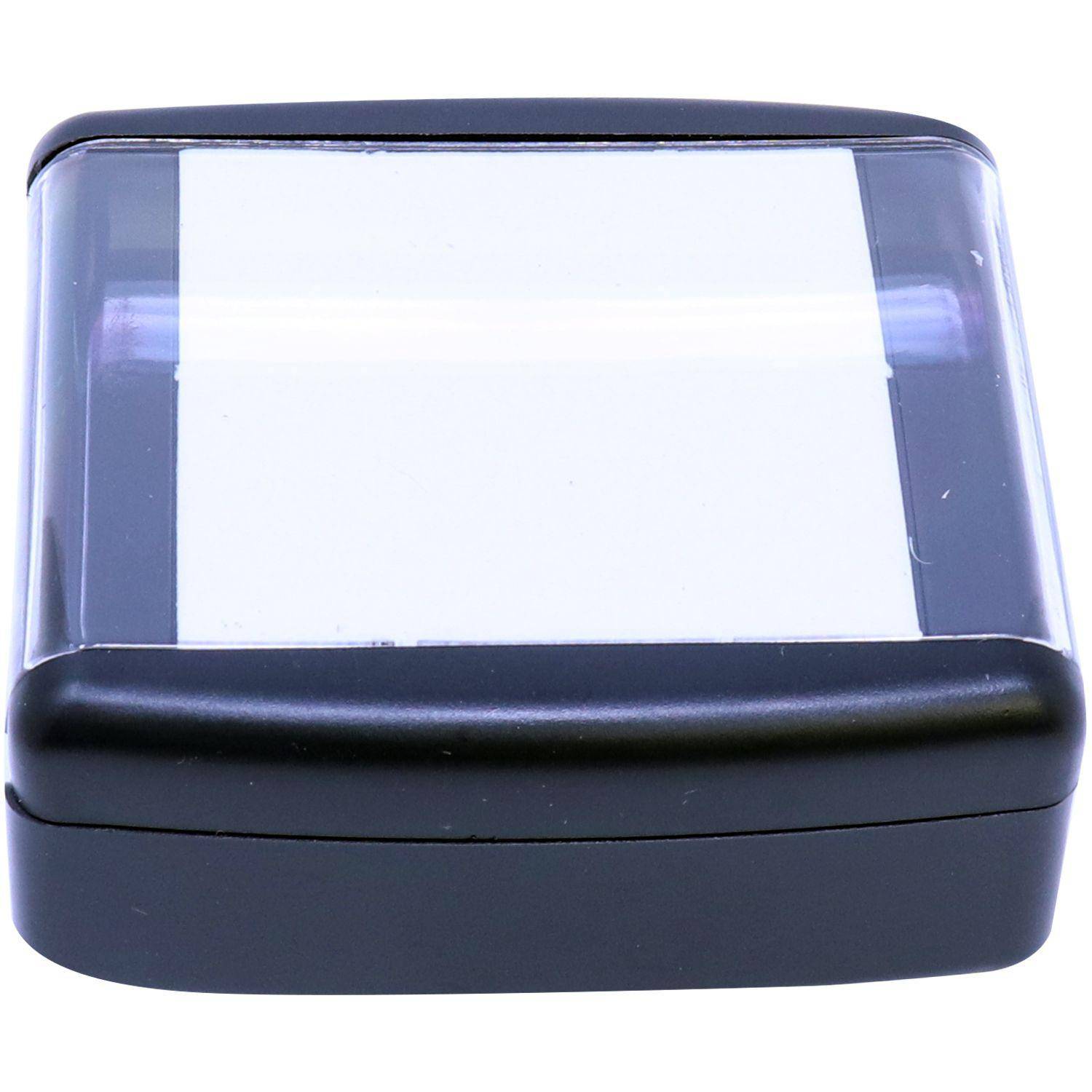 Architect Slim Pre-Inked Rubber Stamp of Seal, featuring a compact black casing with a clear top, showcasing the white stamp surface inside. Ideal for precise and clean stamping.