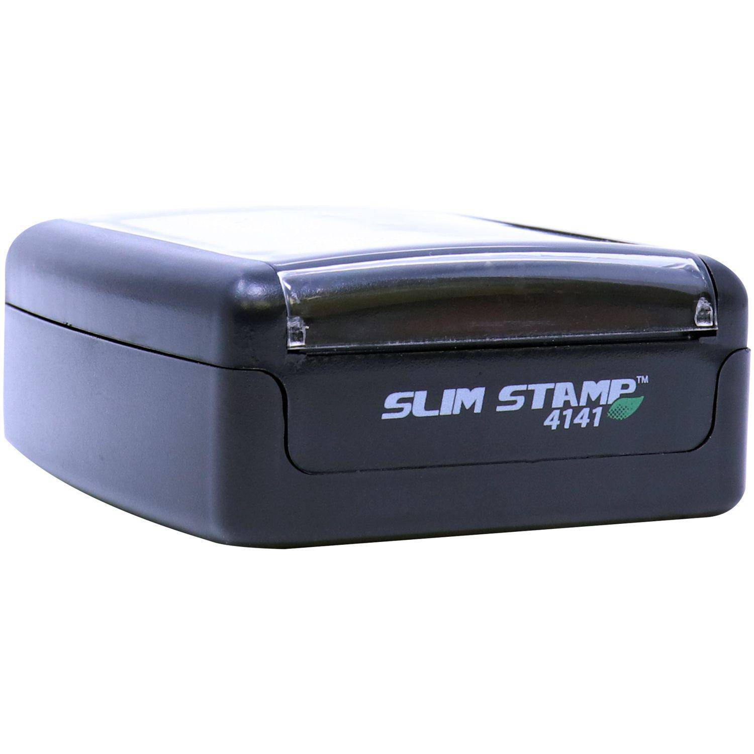 Architect Slim Pre-Inked Rubber Stamp of Seal, model 4141, shown in a black rectangular casing with a transparent cover, angled front view.