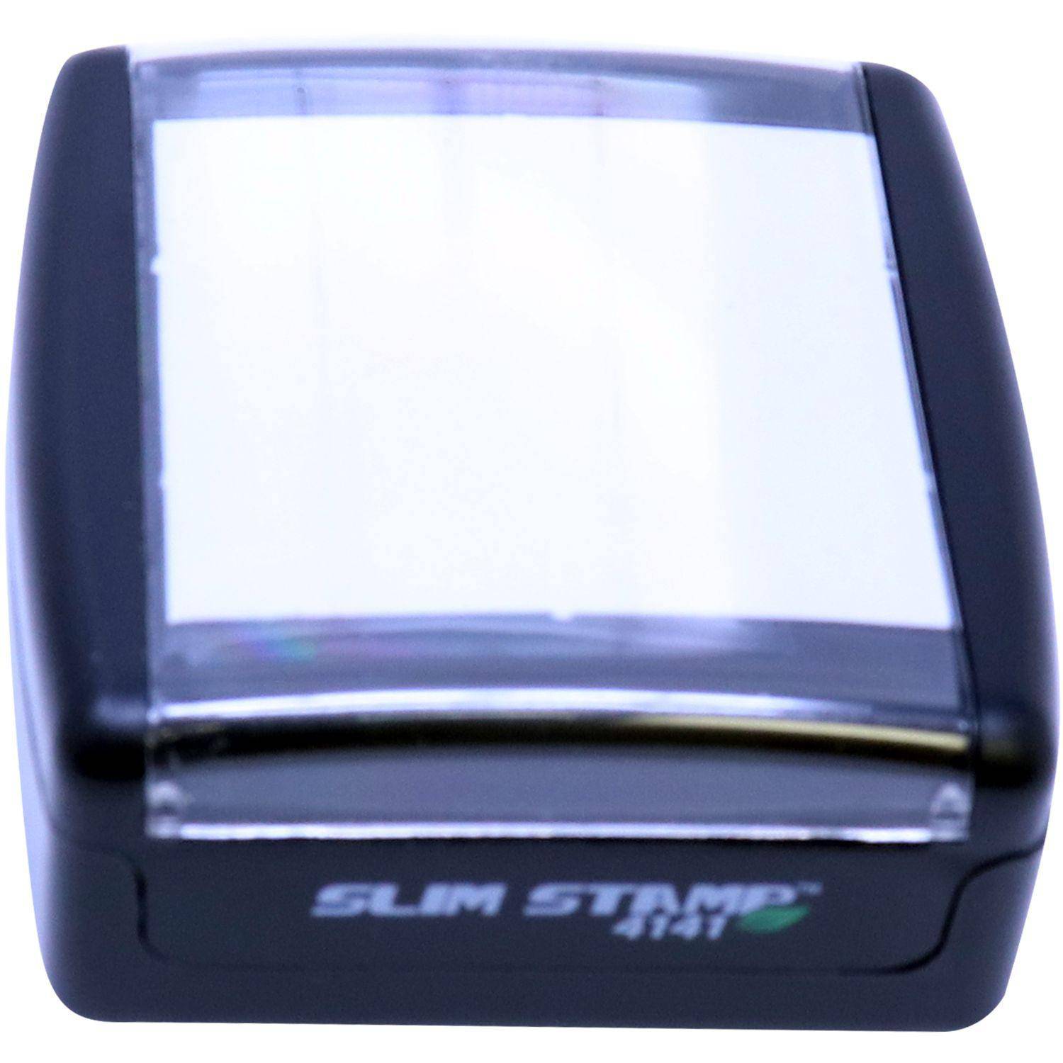 Architect Slim Pre-Inked Rubber Stamp of Seal, a compact black stamp with a clear top, displaying the SLIM STAMP 4141 branding on the front.