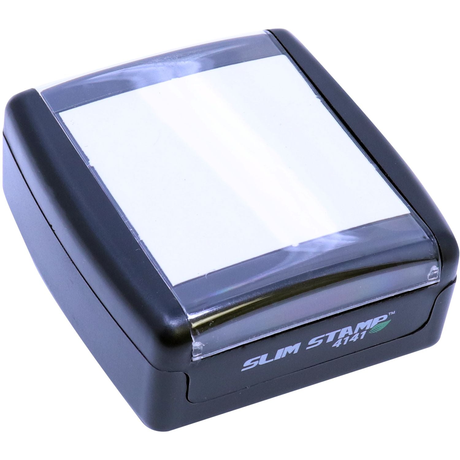 Slim Pre-Inked Stamp of Notary Public Seal, black with a white imprint area, shown from a top-side angle on a white background.