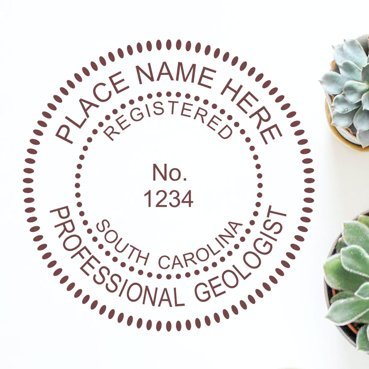 The Self-Inking South Carolina Geologist Stamp stamp impression comes to life with a crisp, detailed image stamped on paper - showcasing true professional quality.