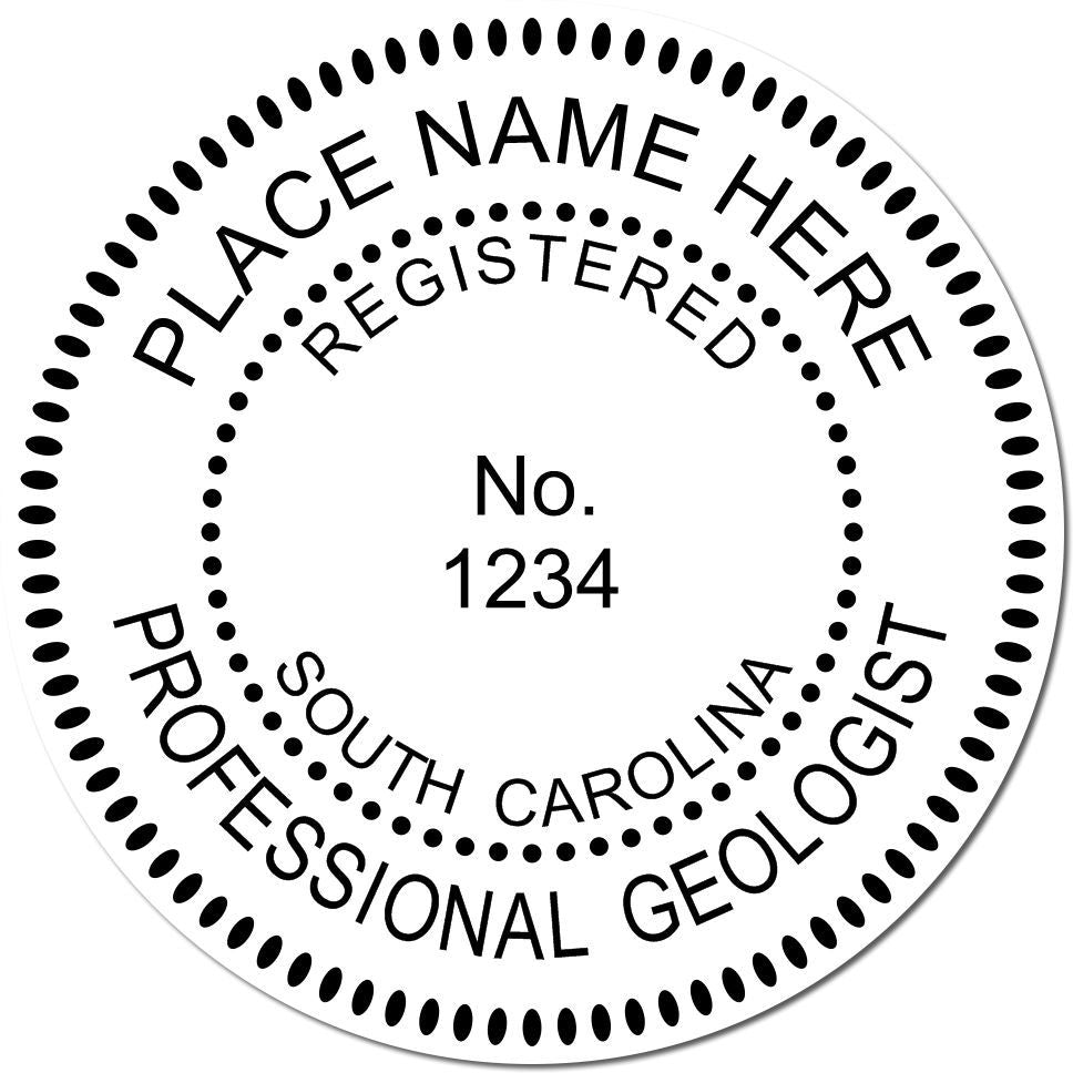 This paper is stamped with a sample imprint of the Slim Pre-Inked South Carolina Professional Geologist Seal Stamp, signifying its quality and reliability.
