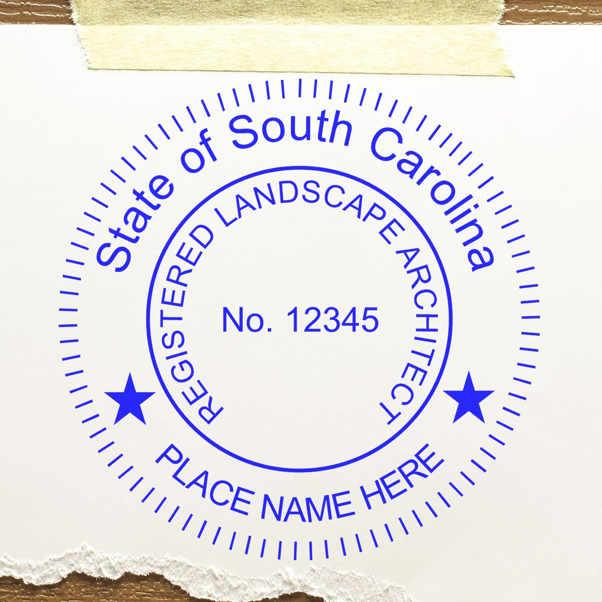 The Slim Pre-Inked South Carolina Landscape Architect Seal Stamp stamp impression comes to life with a crisp, detailed photo on paper - showcasing true professional quality.