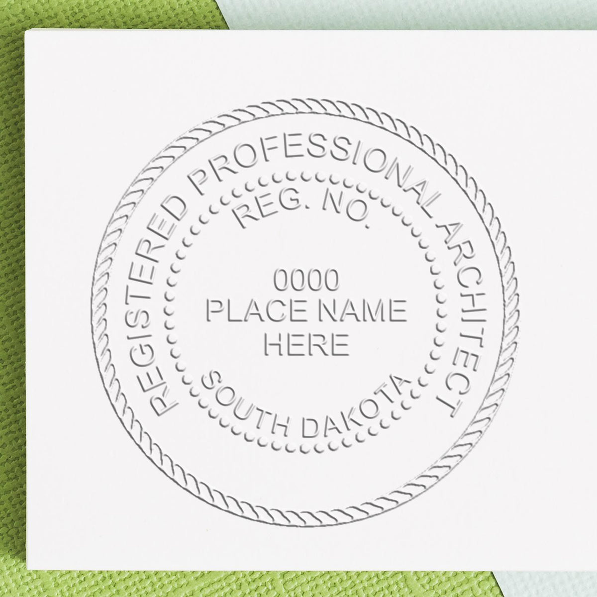 The State of South Dakota Long Reach Architectural Embossing Seal stamp impression comes to life with a crisp, detailed photo on paper - showcasing true professional quality.