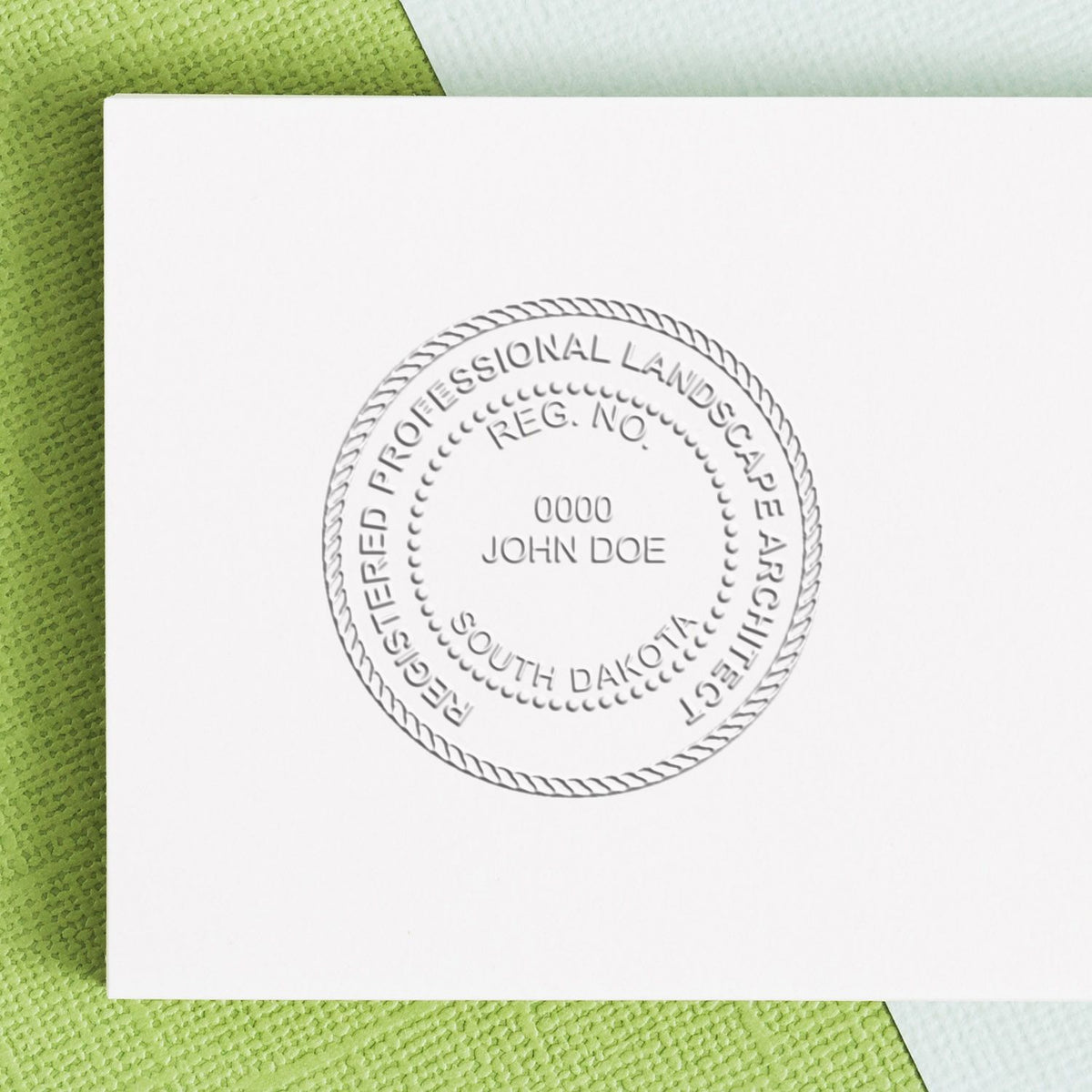 Another Example of a stamped impression of the Hybrid South Dakota Landscape Architect Seal on a office form