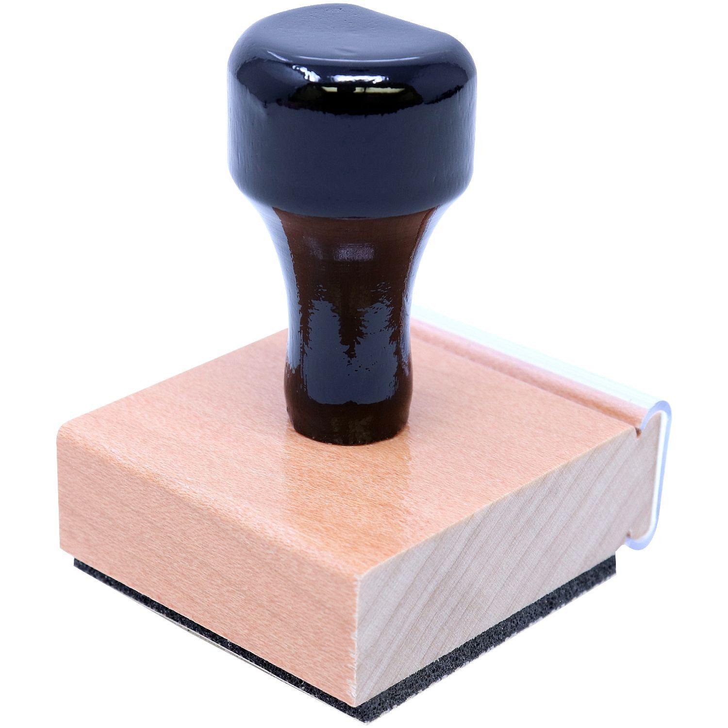 Geologist Regular Rubber Stamp of Seal with a black handle and wooden base, angled side view, placed on a white background.