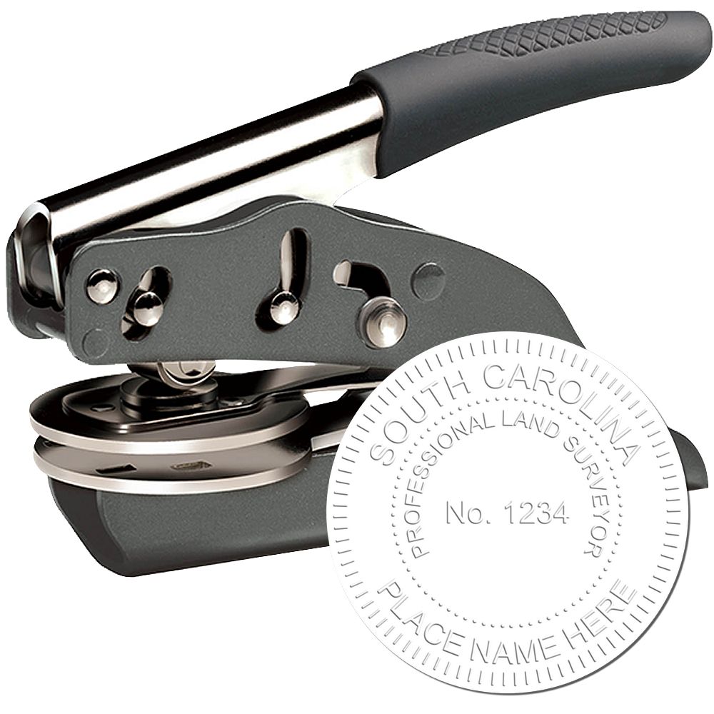 The main image for the State of South Carolina Soft Land Surveyor Embossing Seal depicting a sample of the imprint and electronic files