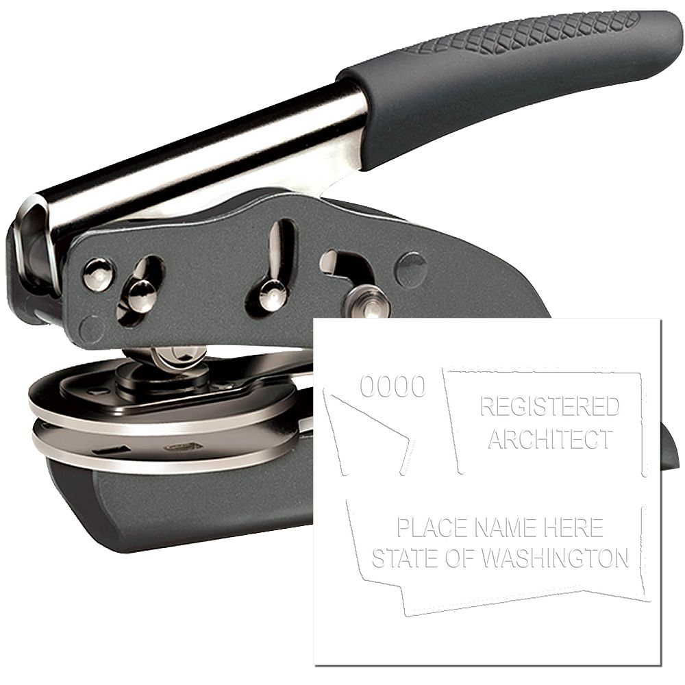 The main image for the State of Washington Architectural Seal Embosser depicting a sample of the imprint and electronic files