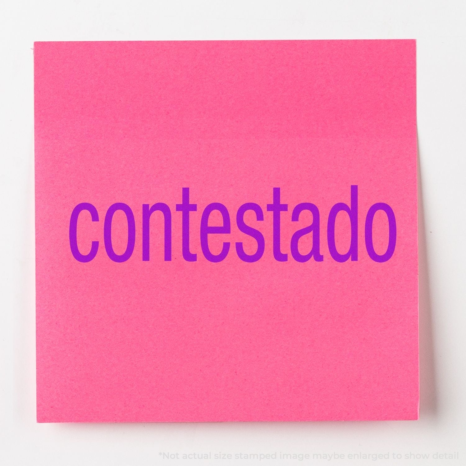A stock office pre-inked stamp with a stamped image showing how the text "contestado" in a large font is displayed after stamping.