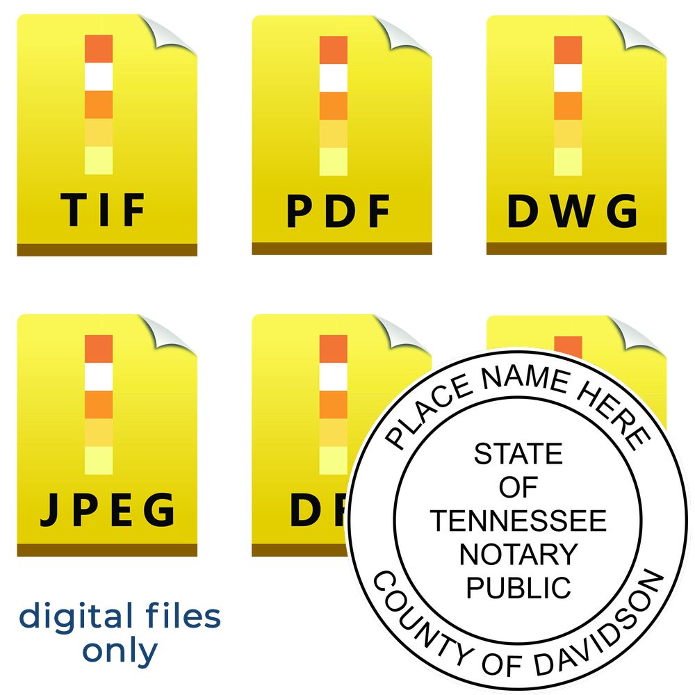 The main image for the Tennessee Round Electronic Notary Stamp depicting a sample of the imprint and electronic files