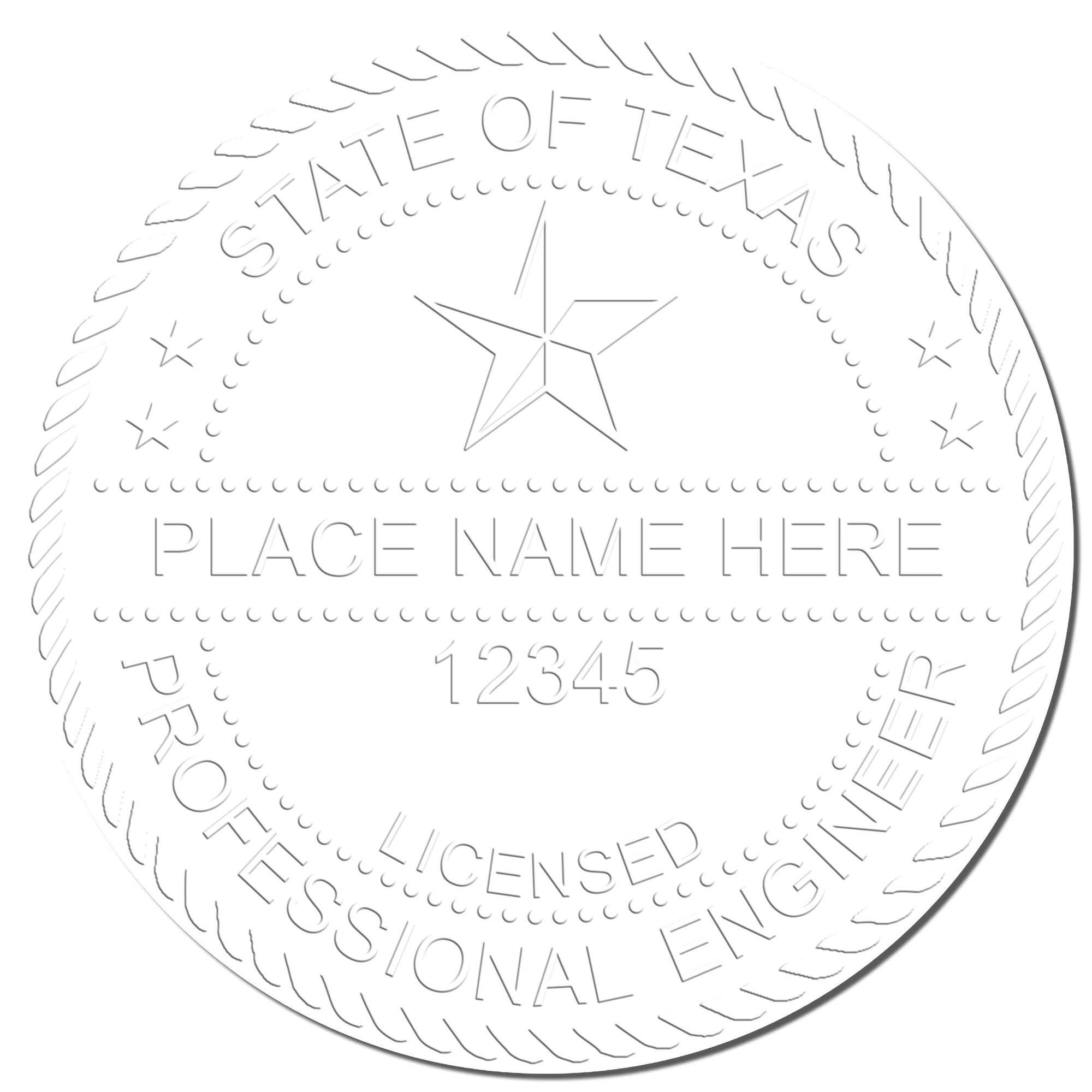 The main image for the Texas Engineer Desk Seal depicting a sample of the imprint and electronic files