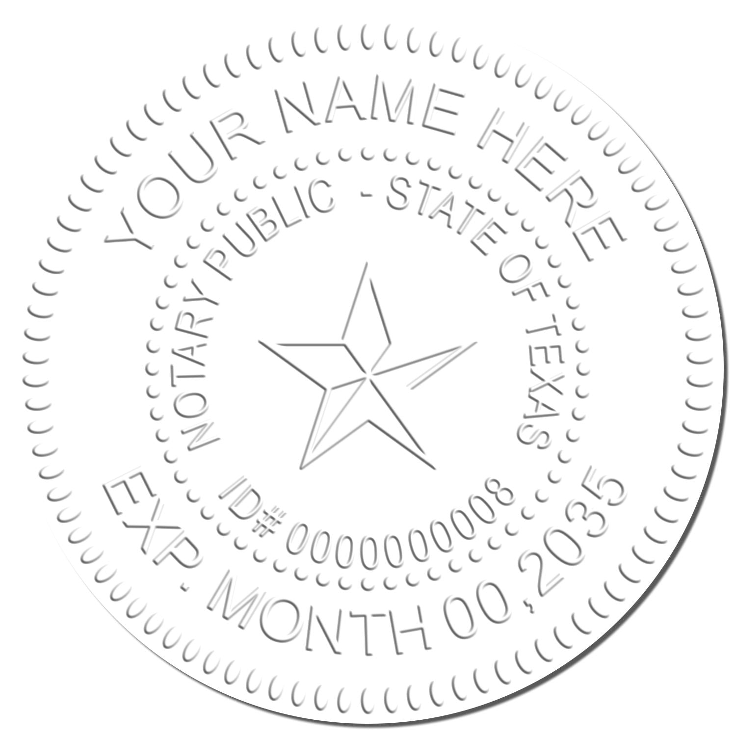 Another Example of a stamped impression of the Texas Desk Notary Public Seal on a piece of office paper.