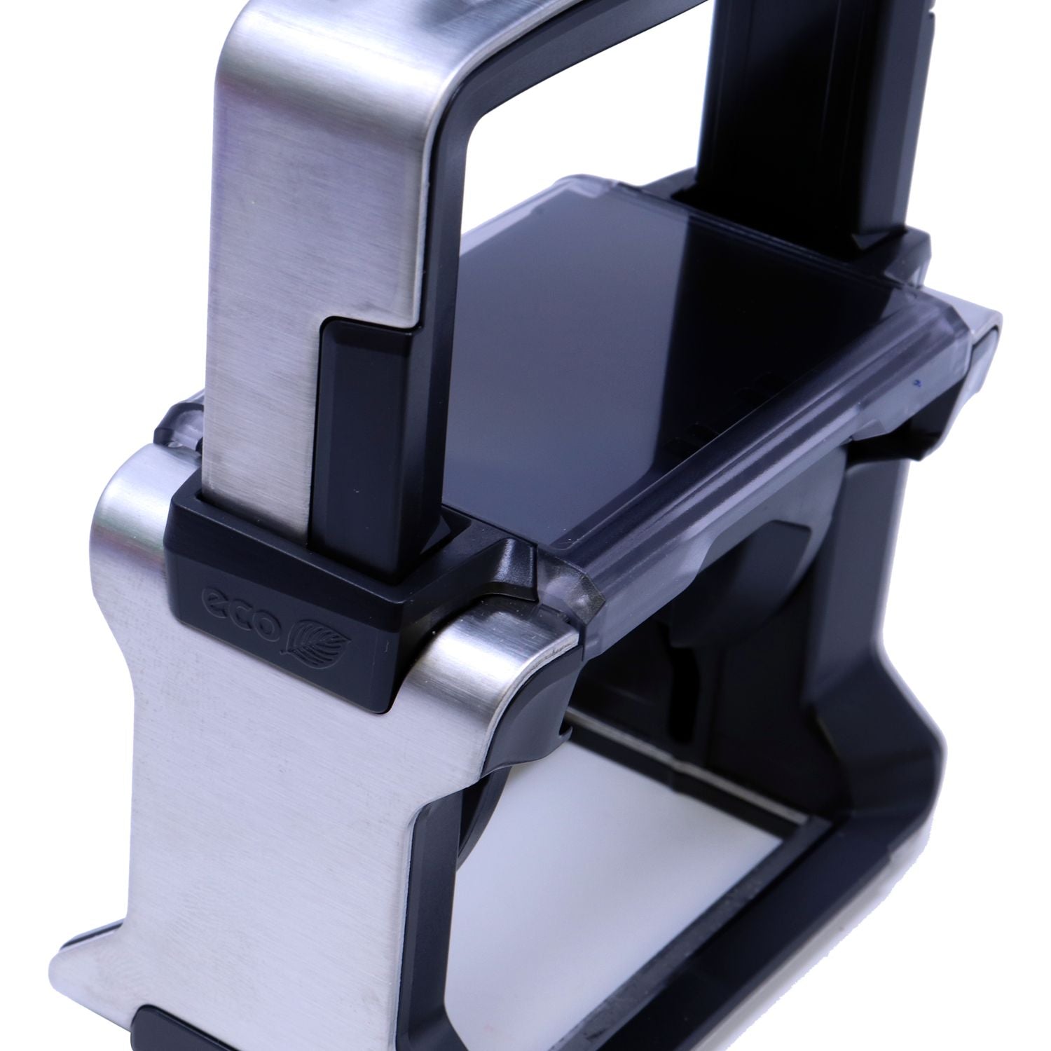 Custom Self Inking Stamp Trodat 5212 Size 2-3/4 x 4-1/2, shown from an angle, highlighting its sturdy metal and plastic construction.