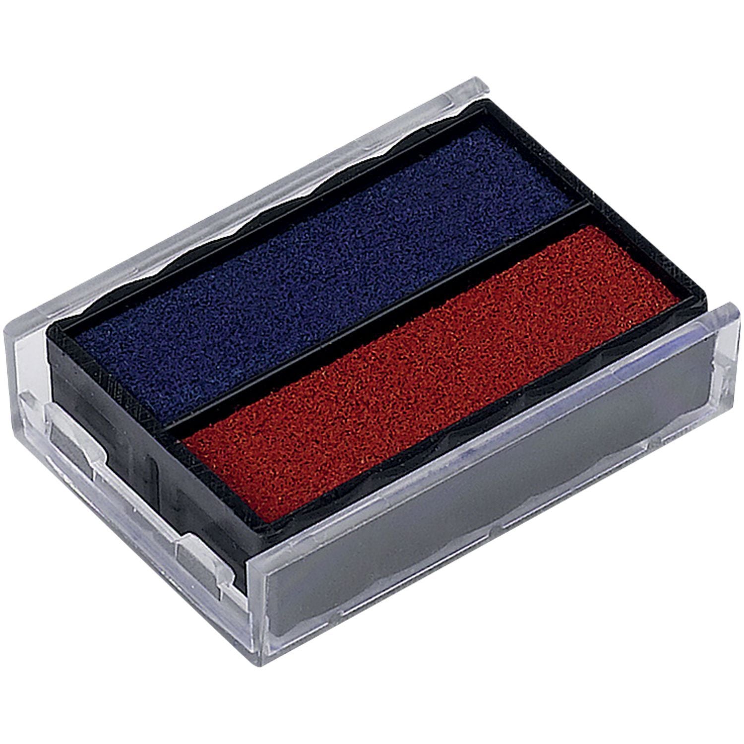Two Color Replacement Ink Pad for 4850, 4850-L, 4850-4L Trodat Stamps, featuring blue and red ink in a clear plastic case.