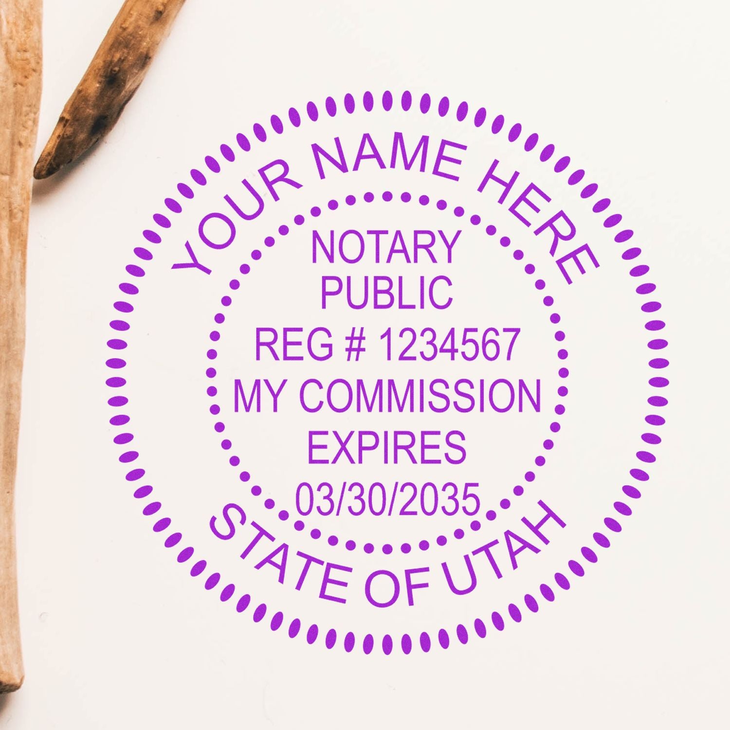 Another Example of a stamped impression of the Official Self-Inking Utah Notary Stamp on a piece of office paper.