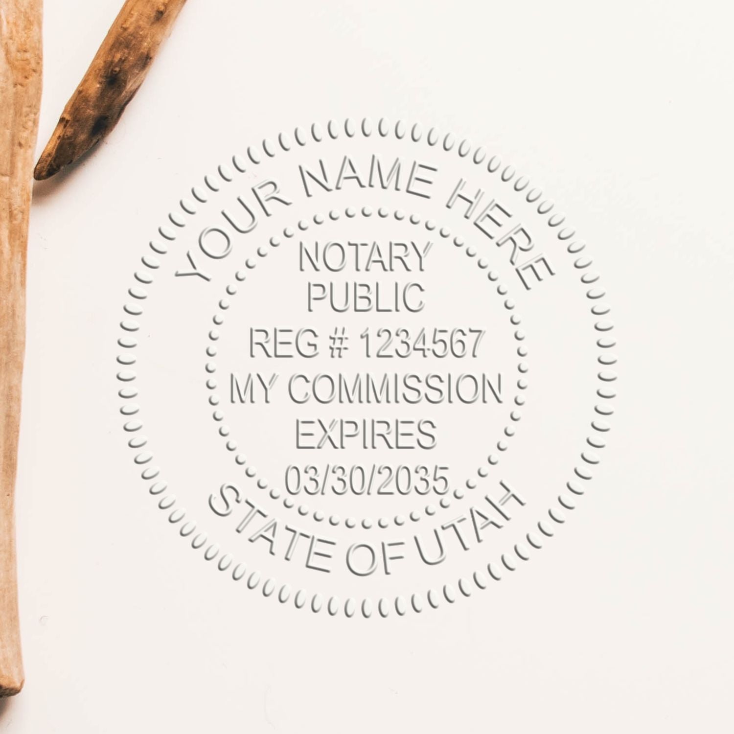 This paper is stamped with a sample imprint of the Utah Desk Notary Public Seal, signifying its quality and reliability.