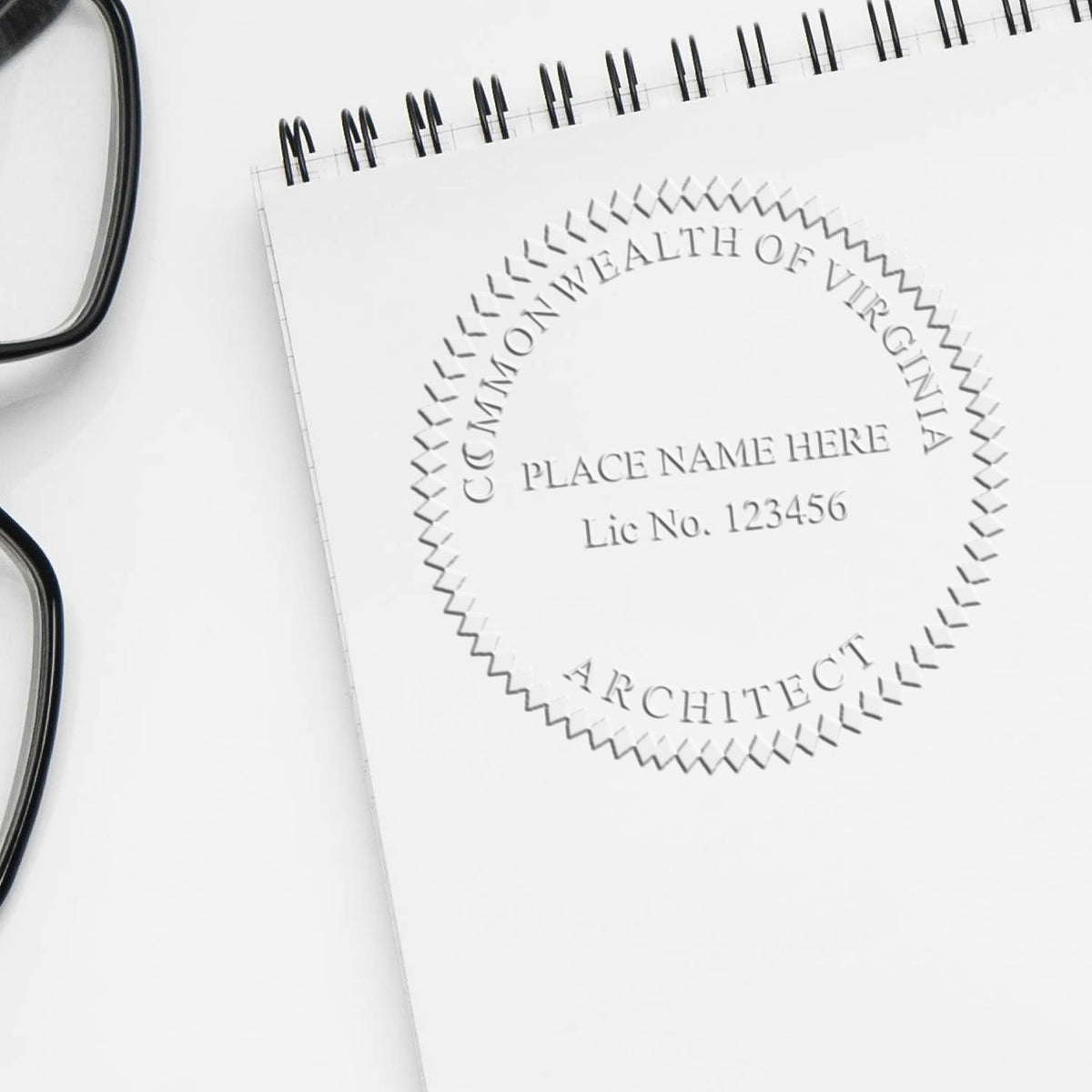 The Gift Virginia Architect Seal stamp impression comes to life with a crisp, detailed image stamped on paper - showcasing true professional quality.