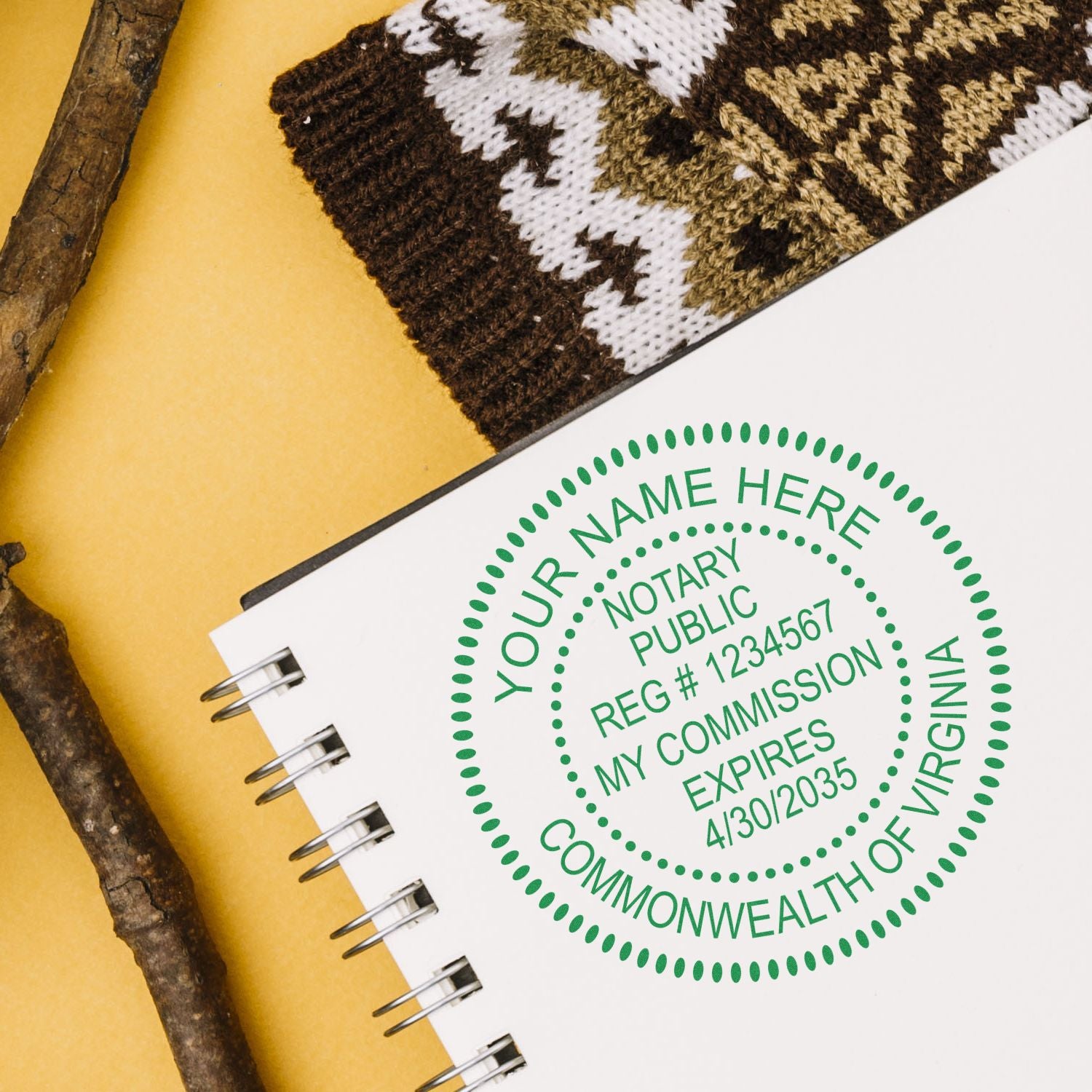 The Slim Pre-Inked Round Notary Stamp for Virginia stamp impression comes to life with a crisp, detailed photo on paper - showcasing true professional quality.