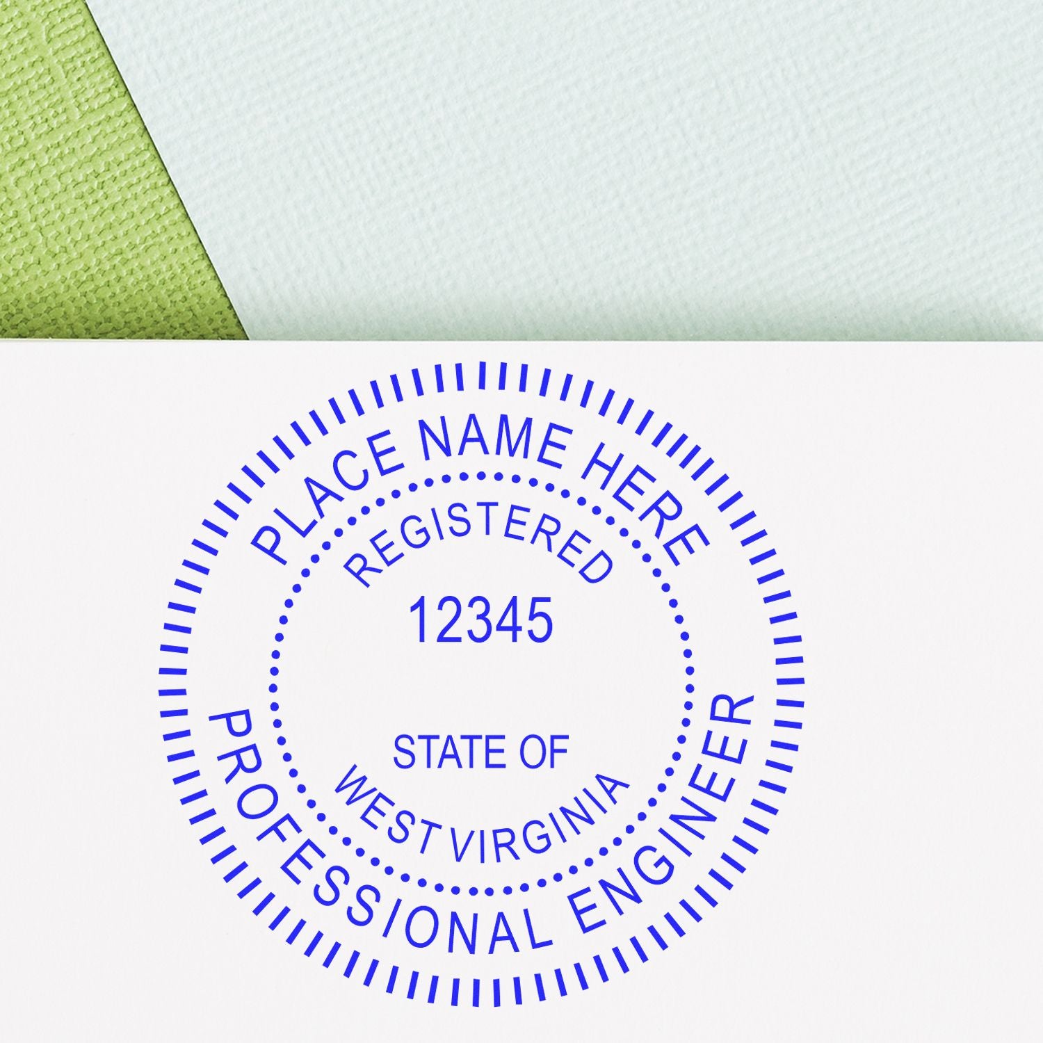 The Digital West Virginia PE Stamp and Electronic Seal for West Virginia Engineer stamp impression comes to life with a crisp, detailed photo on paper - showcasing true professional quality.