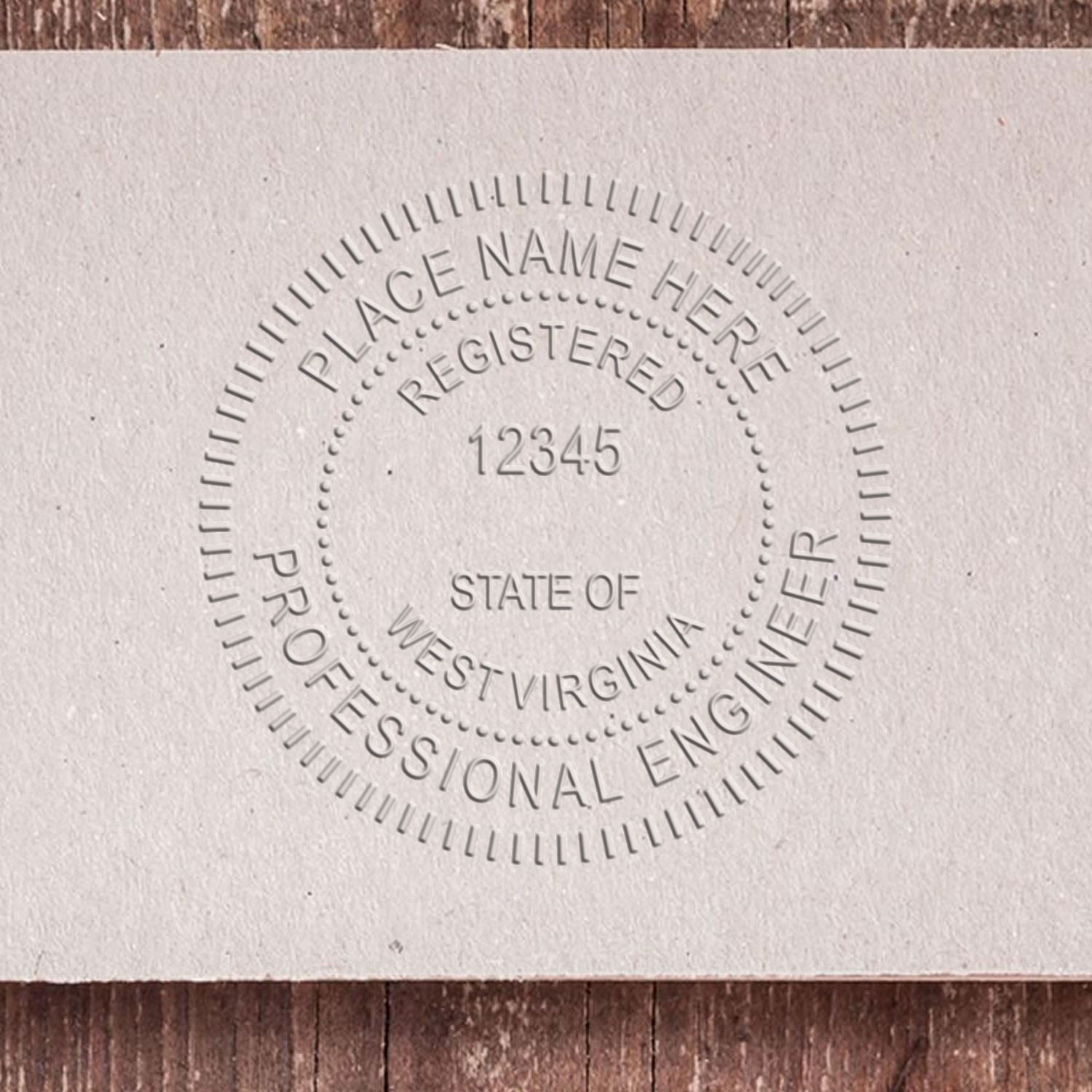 A stamped impression of the West Virginia Engineer Desk Seal in this stylish lifestyle photo, setting the tone for a unique and personalized product.