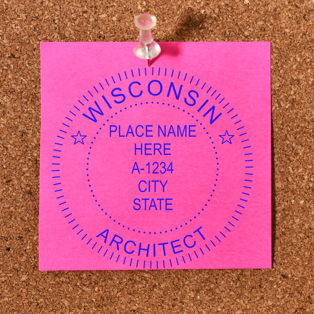 Slim Pre-Inked Wisconsin Architect Seal Stamp in use photo showing a stamped imprint of the Slim Pre-Inked Wisconsin Architect Seal Stamp