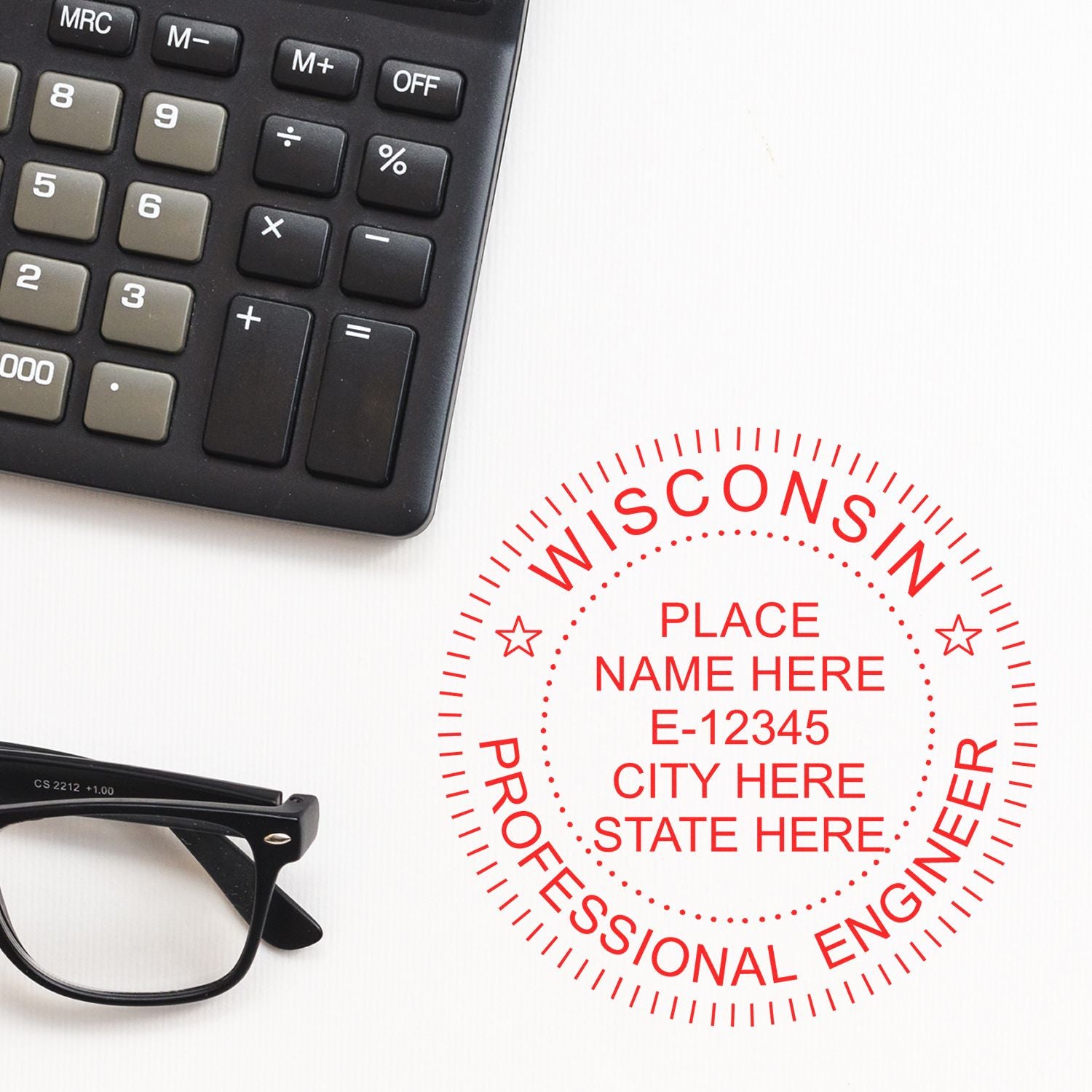 A photograph of the Digital Wisconsin PE Stamp and Electronic Seal for Wisconsin Engineer stamp impression reveals a vivid, professional image of the on paper.