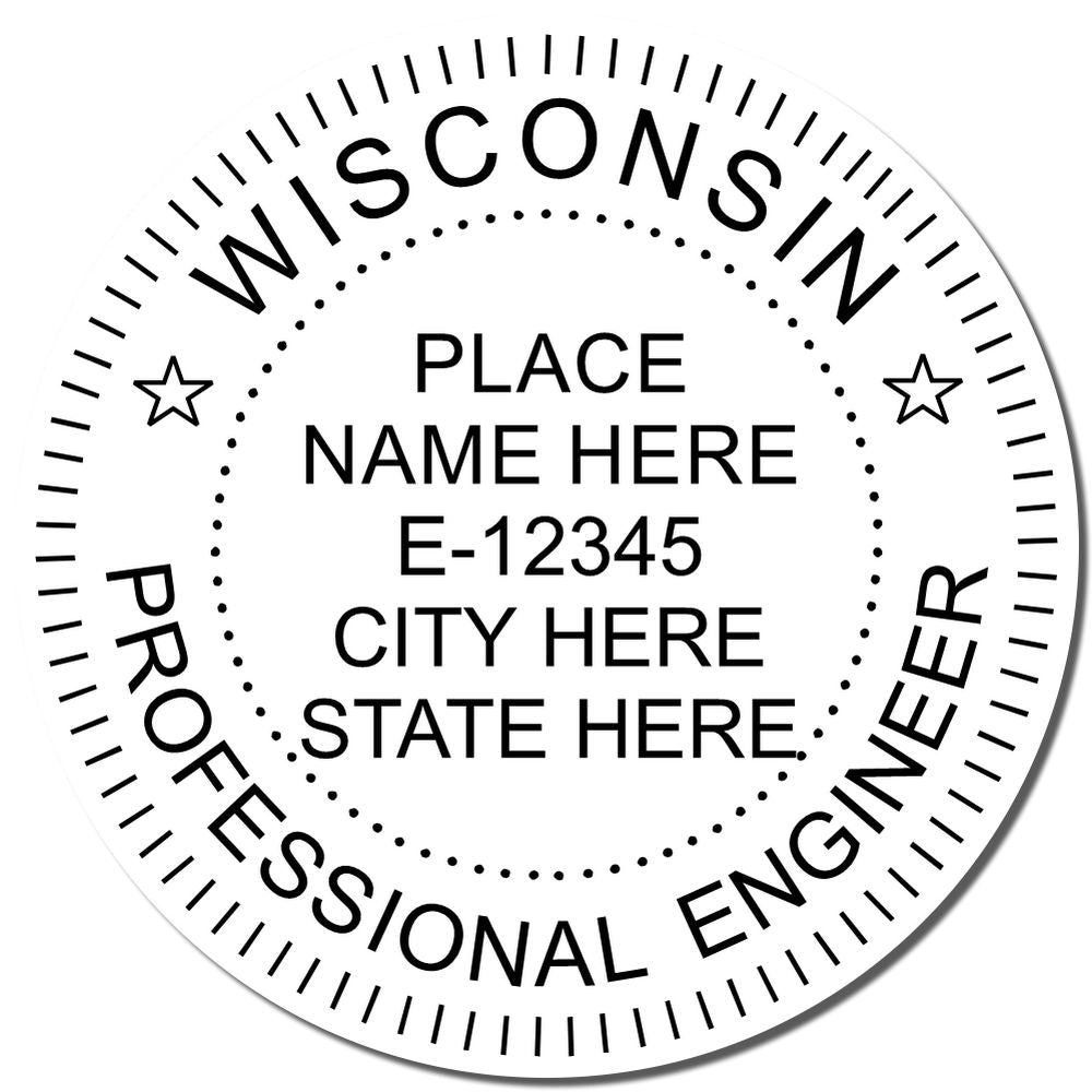 An alternative view of the Digital Wisconsin PE Stamp and Electronic Seal for Wisconsin Engineer stamped on a sheet of paper showing the image in use