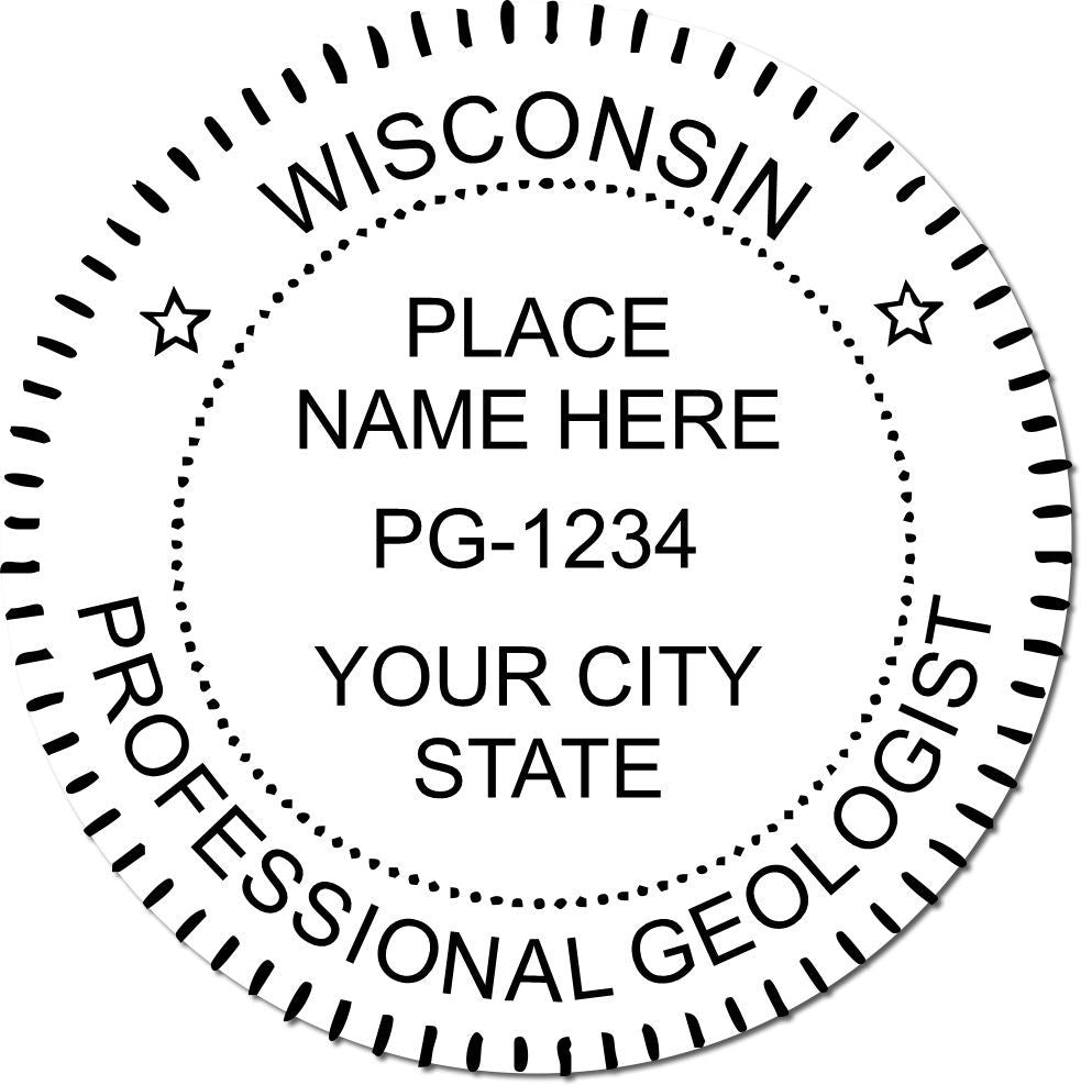 An alternative view of the Premium MaxLight Pre-Inked Wisconsin Geology Stamp stamped on a sheet of paper showing the image in use