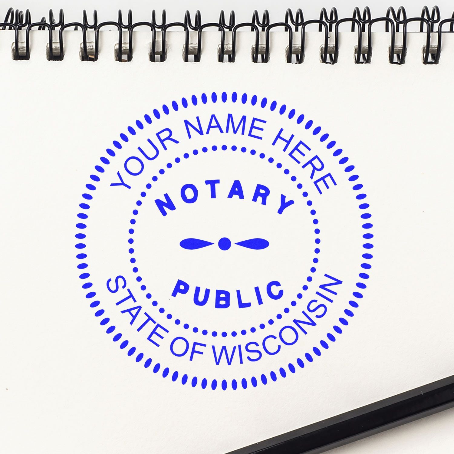 The Premium Pre-Inked Wisconsin MaxLight Notary Public Stamp stamp impression comes to life with a crisp, detailed photo on paper - showcasing true professional quality.