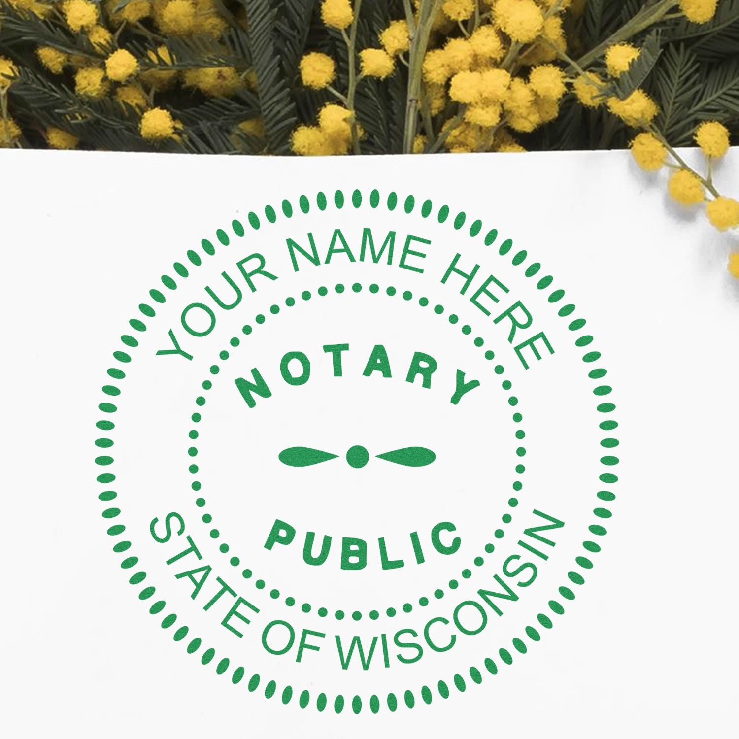 A photograph of the Official Self-Inking Wisconsin Notary Stamp stamp impression reveals a vivid, professional image of the on paper.