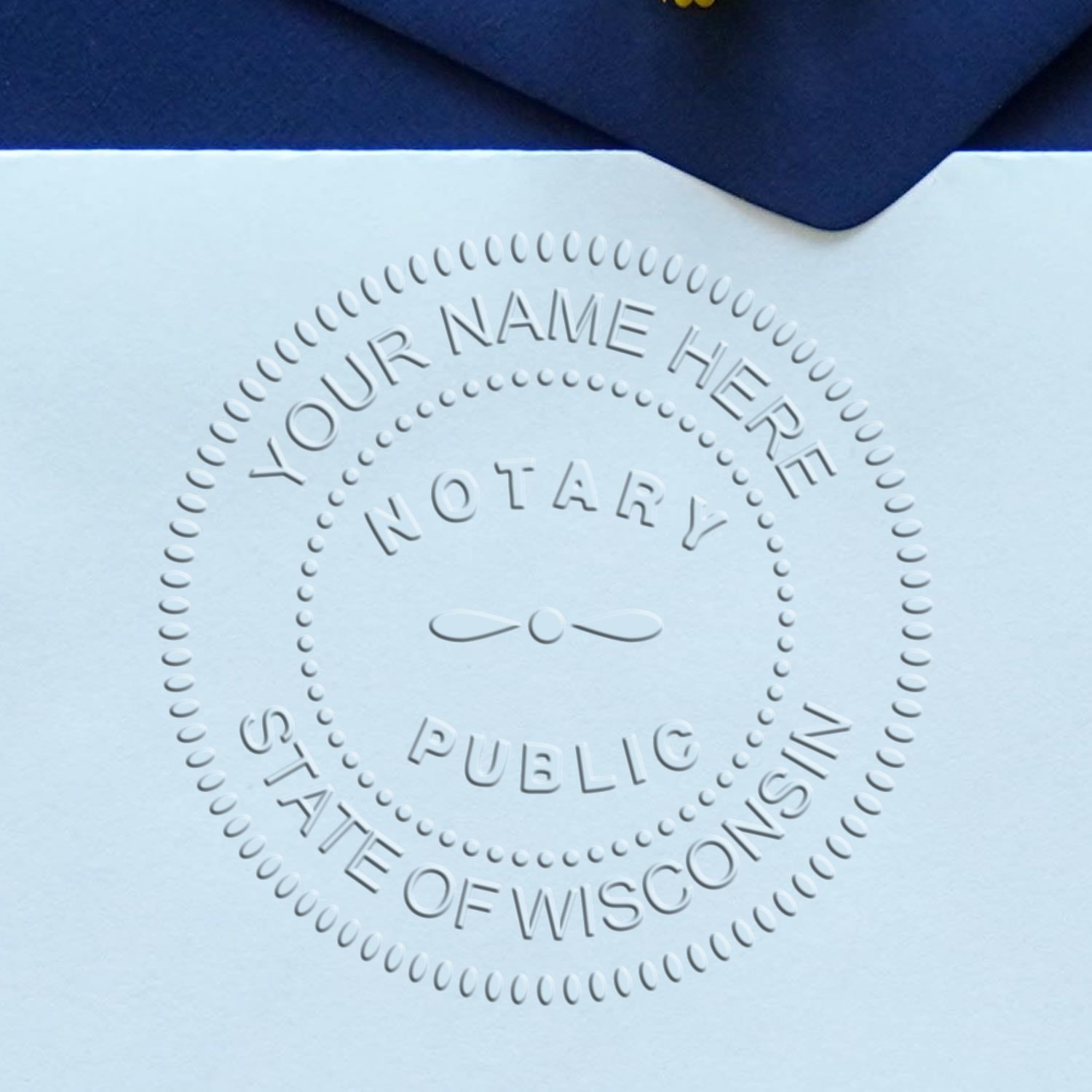 A photograph of the Soft Seal Wisconsin Notary Seal stamp impression reveals a vivid, professional image of the on paper.