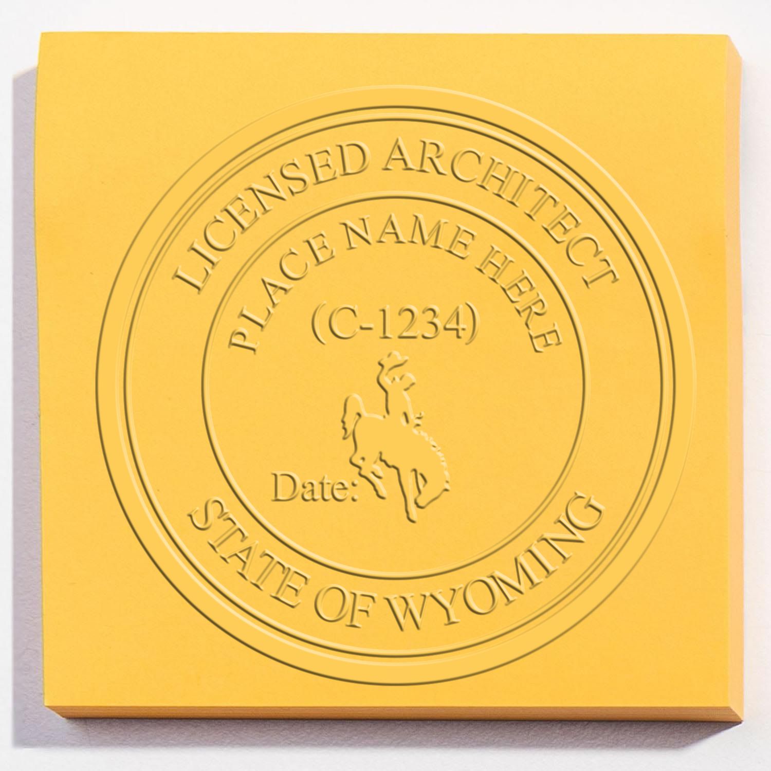 The main image for the Wyoming Desk Architect Embossing Seal depicting a sample of the imprint and electronic files