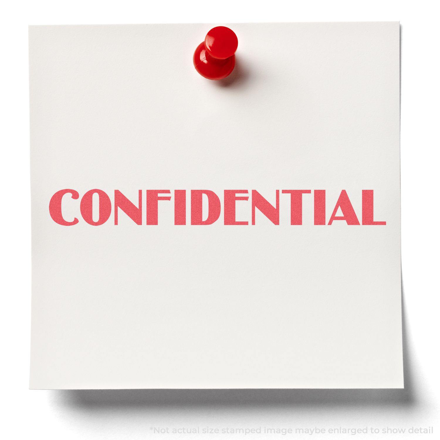 A red Confidential stamp on white paper pinned with a red pushpin, created using the Confidential Xstamper Stamp.