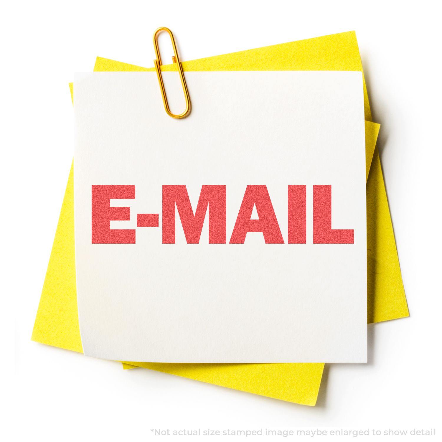 Yellow sticky notes with a red E-MAIL stamped using the E-Mail Xstamper Stamp, held together by a gold paperclip.